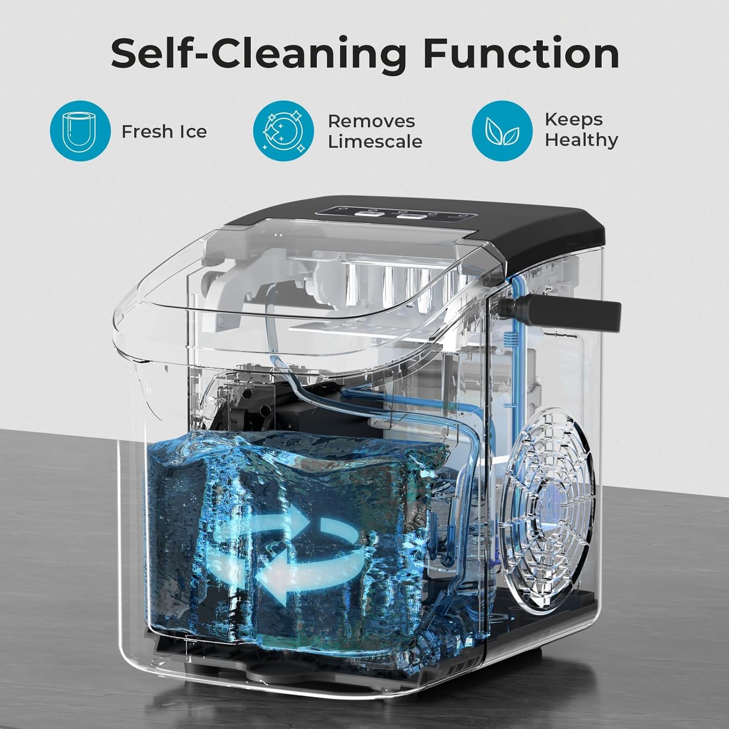 Ice Maker Countertop, Efficient Easy Carry Ice Machine, Self-Cleaning Ice Maker with Ice Scoop & Basket, 9pcs/ 8mins 26.6Lbs Per Day for Home/Office/Kitchen,Black-Aldronix