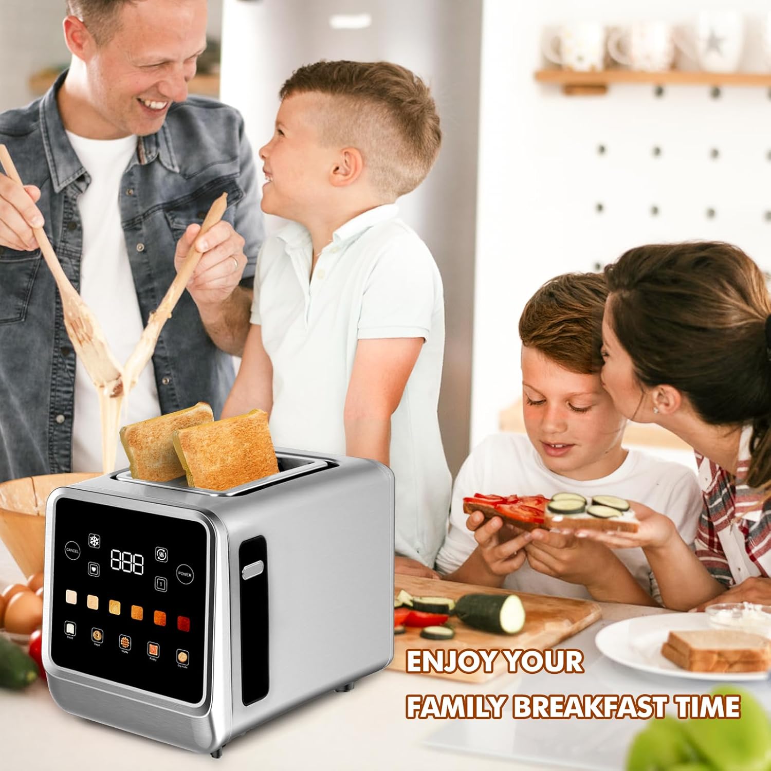 Toaster Touch Screen Toaster 2 Slice with LCD Display Stainless Steel Digital Timer Toasters 6 Bread Types& 6 Shade Settings Smart Extra Wide Slots Tostadora With Bagel Cancel,Defrost Functions-Aldronix