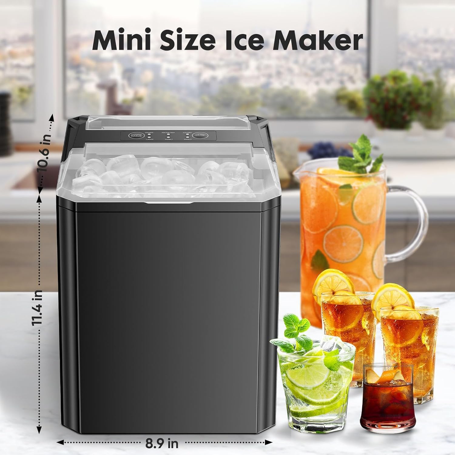 Sweetcrispy Countertop Ice Maker, Portable Ice Machine Self-Cleaning, 9 Cubes in 6 Mins, 26 lbs/24Hrs, 2 Sizes of Bullet Ice for Home Party Office,Elegant Black-Aldronix