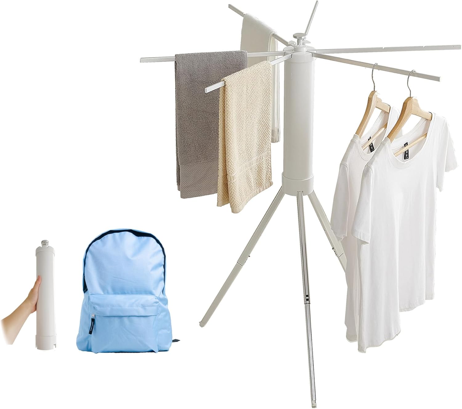 JOOM Tripod Clothes Drying Rack, Garment Rack Portable and Foldable Space Saving Laundry Drying Rack - Drying Rack Clothing Floor Folding Balcony Bedroom Household Wooden-Aldronix