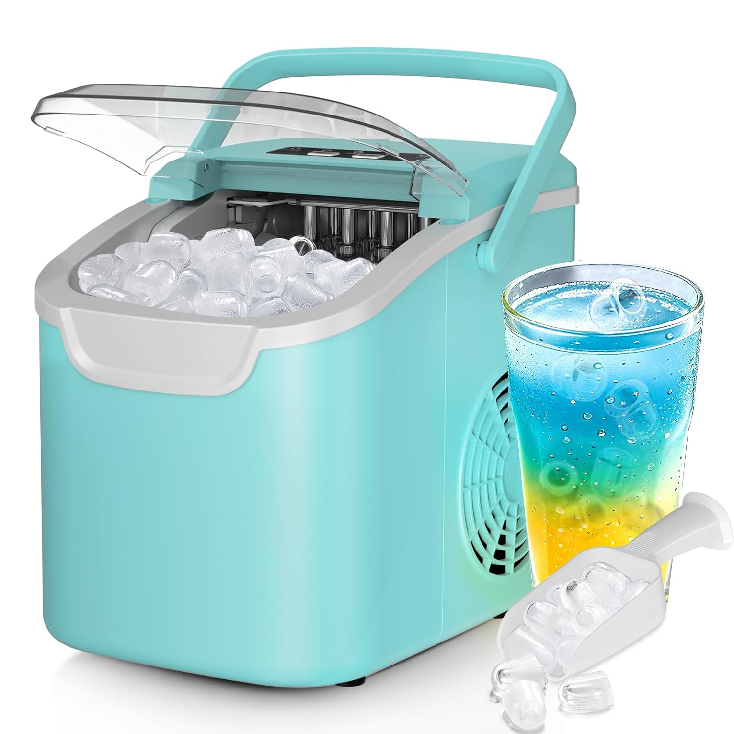 Ice Maker Countertop, Efficient Easy Carry Ice Machine, Self-Cleaning Ice Maker with Ice Scoop & Basket, 9pcs/ 8mins 26.6Lbs Per Day for Home/Office/Kitchen,Black-Aldronix