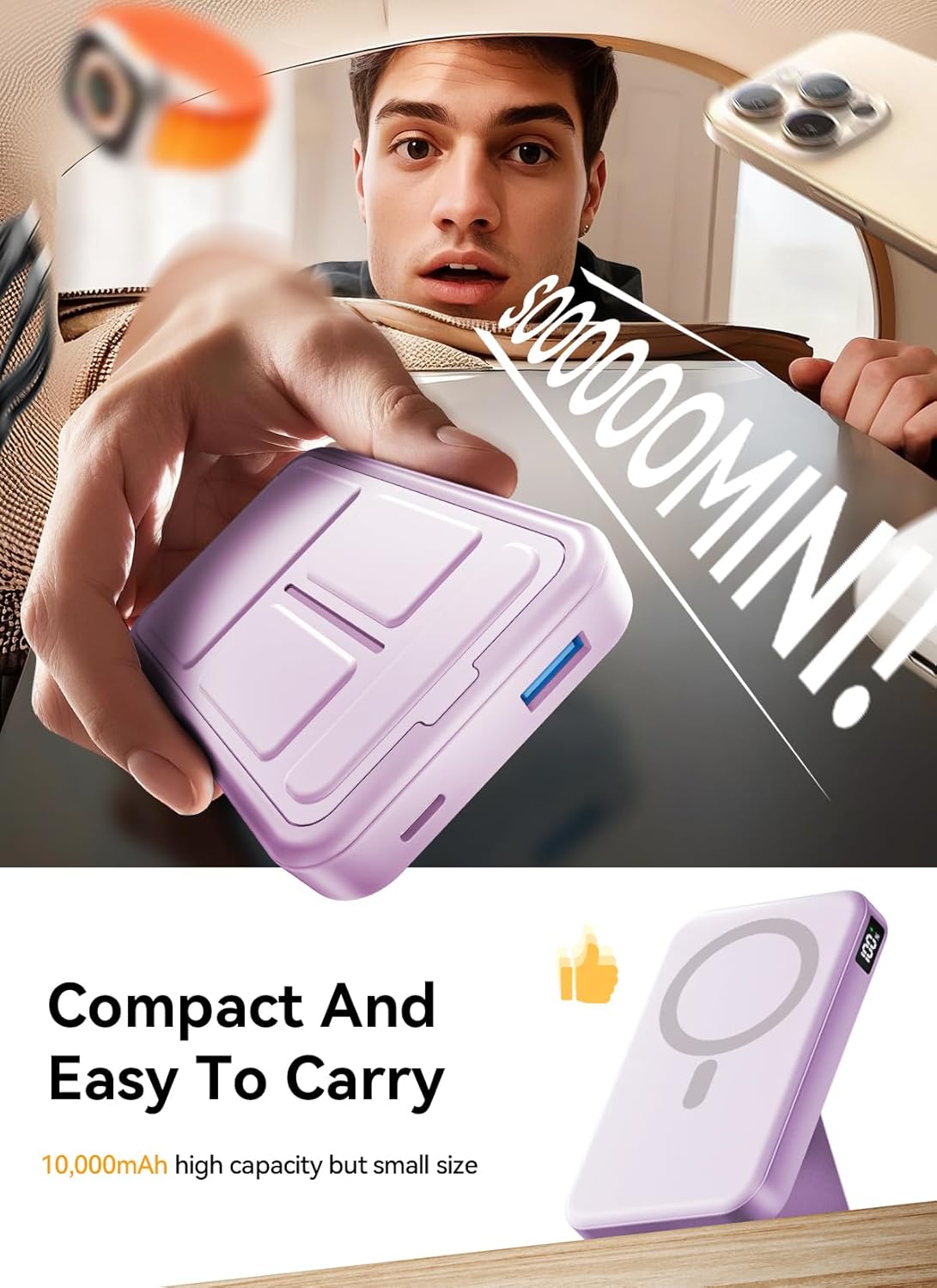 Magnetic Portable Charger, 10000mAh Wireless Power Bank with 20W USB-C Fast Charging, Foldable Stand & LED Display Magnetic Battery Pack, Compatible with iPhone 16/15/14/13/12 All Series-Aldronix
