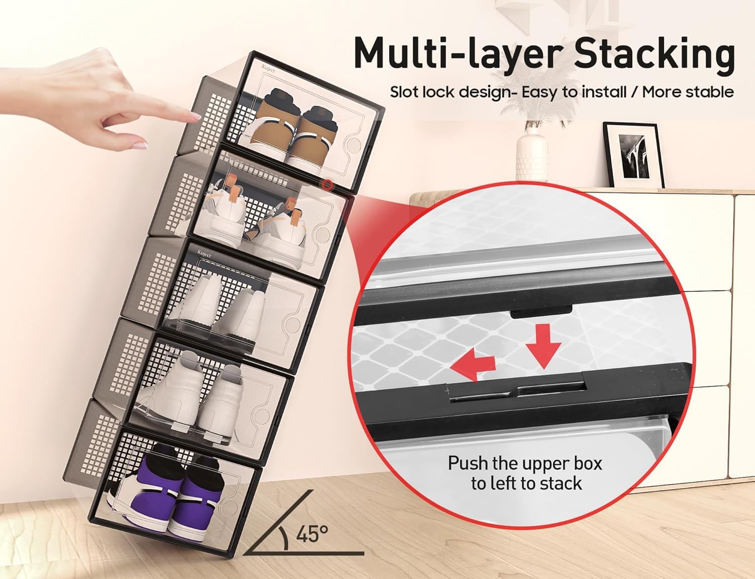Large Shoe Storage Boxes Organizers Clear Plastic Stackable 12 Pack, Shoe Rack & Holder Substitute, Sneaker Containers, Toy Storage Organizer Bins for Entryway, Closet, Under Bed, Black-Aldronix
