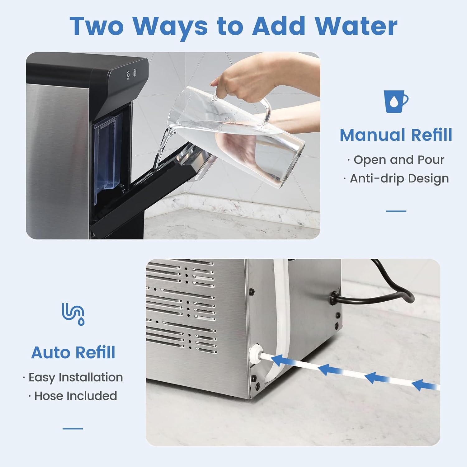 Gevi V2.0 Countertop Ice Maker 38lbs/24H, Ice Maker Nugget with Stainless Steel Housing, Chewable Pellet Ice Maker with Pour Water Refill, Self-Cleaning &Energy-Efficient, Black-Aldronix
