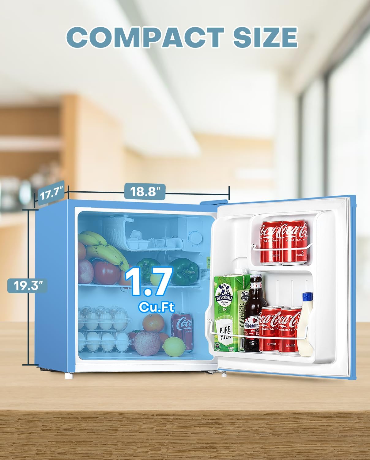 Upstreman 1.7 Cu.ft Mini Fridge with Freezer, Dorm Essentials, Adjustable Thermostat, Energy Saving, Low Noise, Single Door Compact Refrigerator for Dorm, Office, Bedroom, Black-FR17-Aldronix