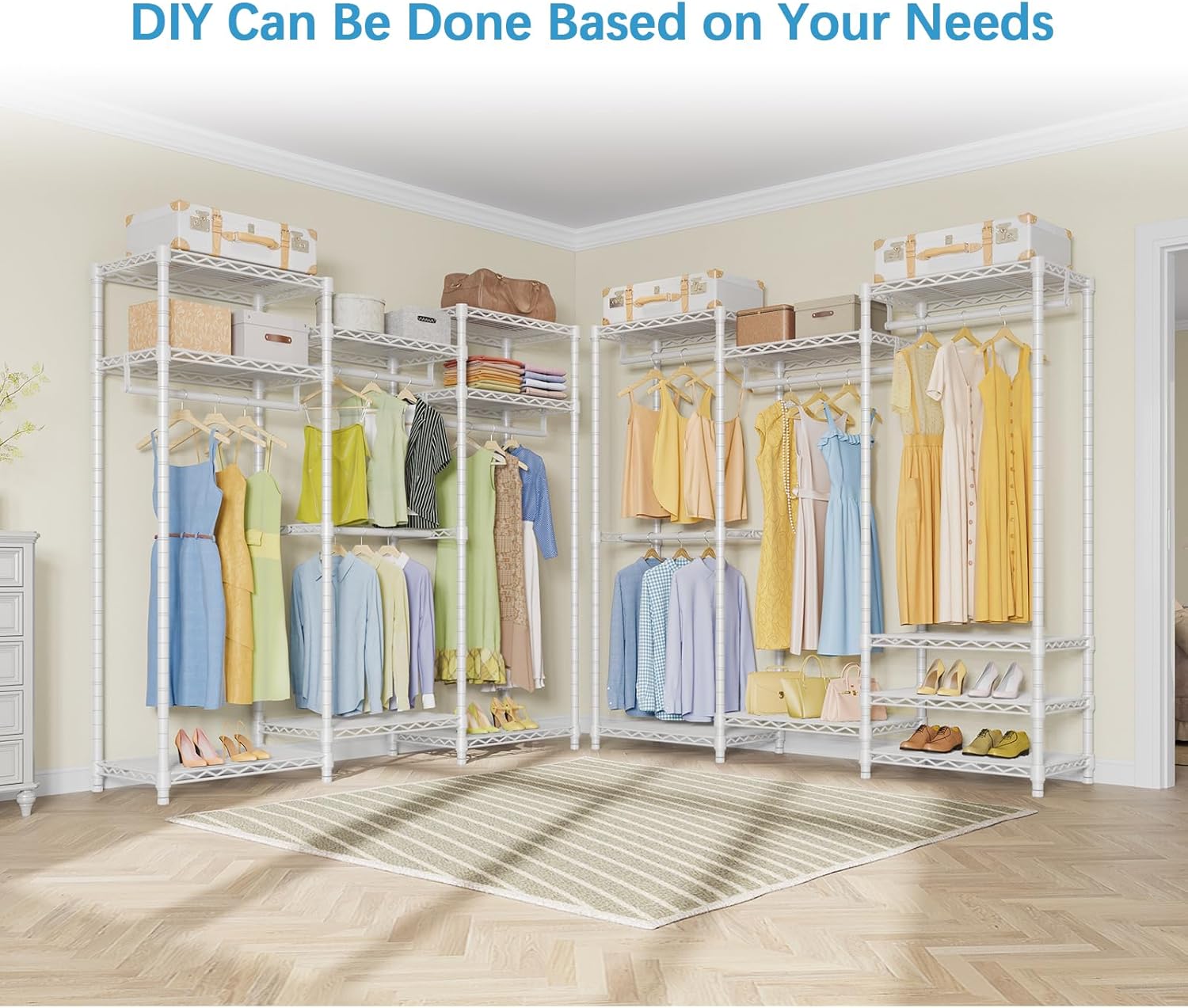 Portable Closet Wardrobe Heavy Duty Clothes Rack, with 4 Hang Rods & 8 Shelves, Adjustable Closet Racks, 68.9" L x 15.7" W x 76.4" H, Max Load 890LBS, Black-Aldronix