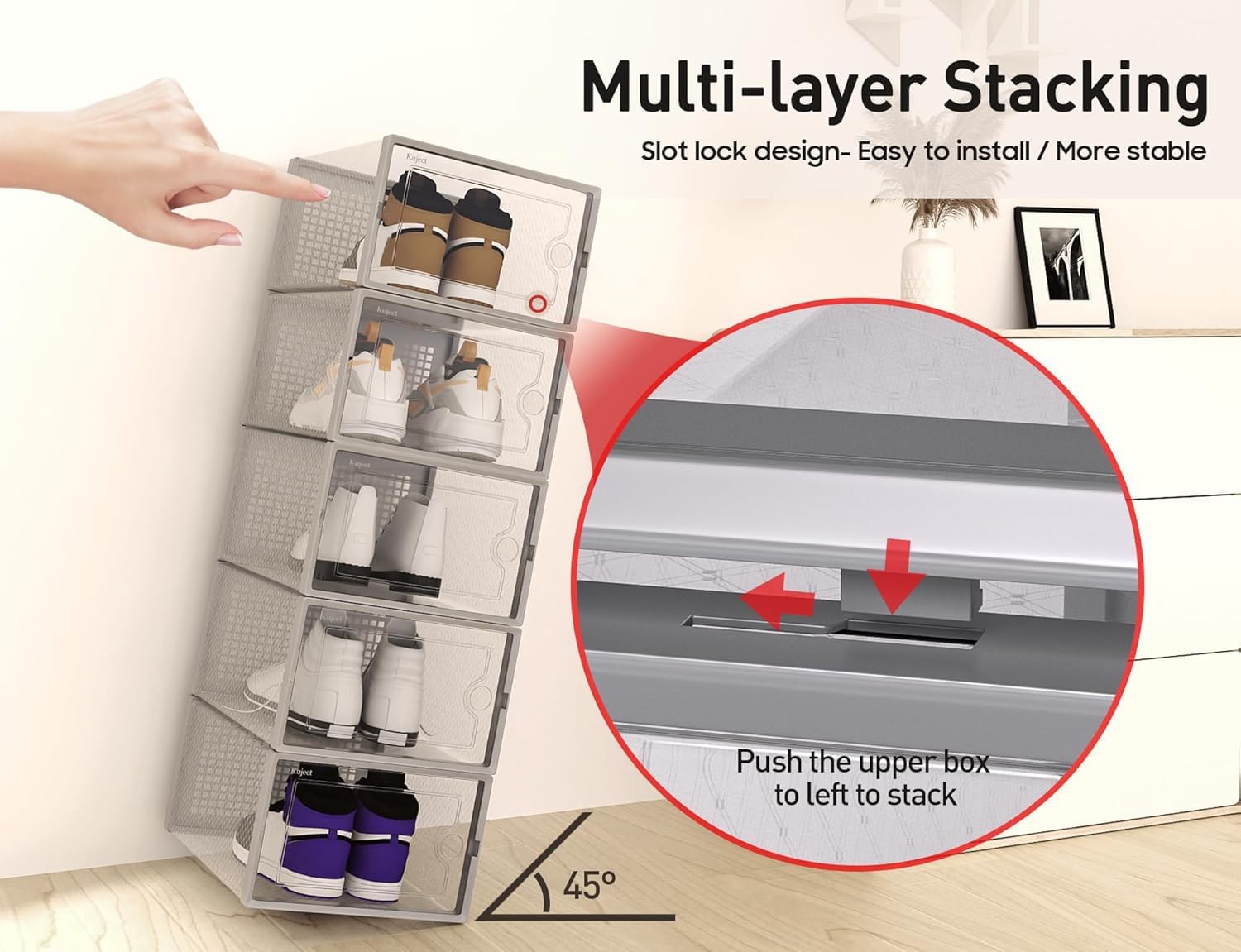 Large Shoe Storage Boxes Organizers Clear Plastic Stackable 12 Pack, Shoe Rack & Holder Substitute, Sneaker Containers, Toy Storage Organizer Bins for Entryway, Closet, Under Bed, Black-Aldronix