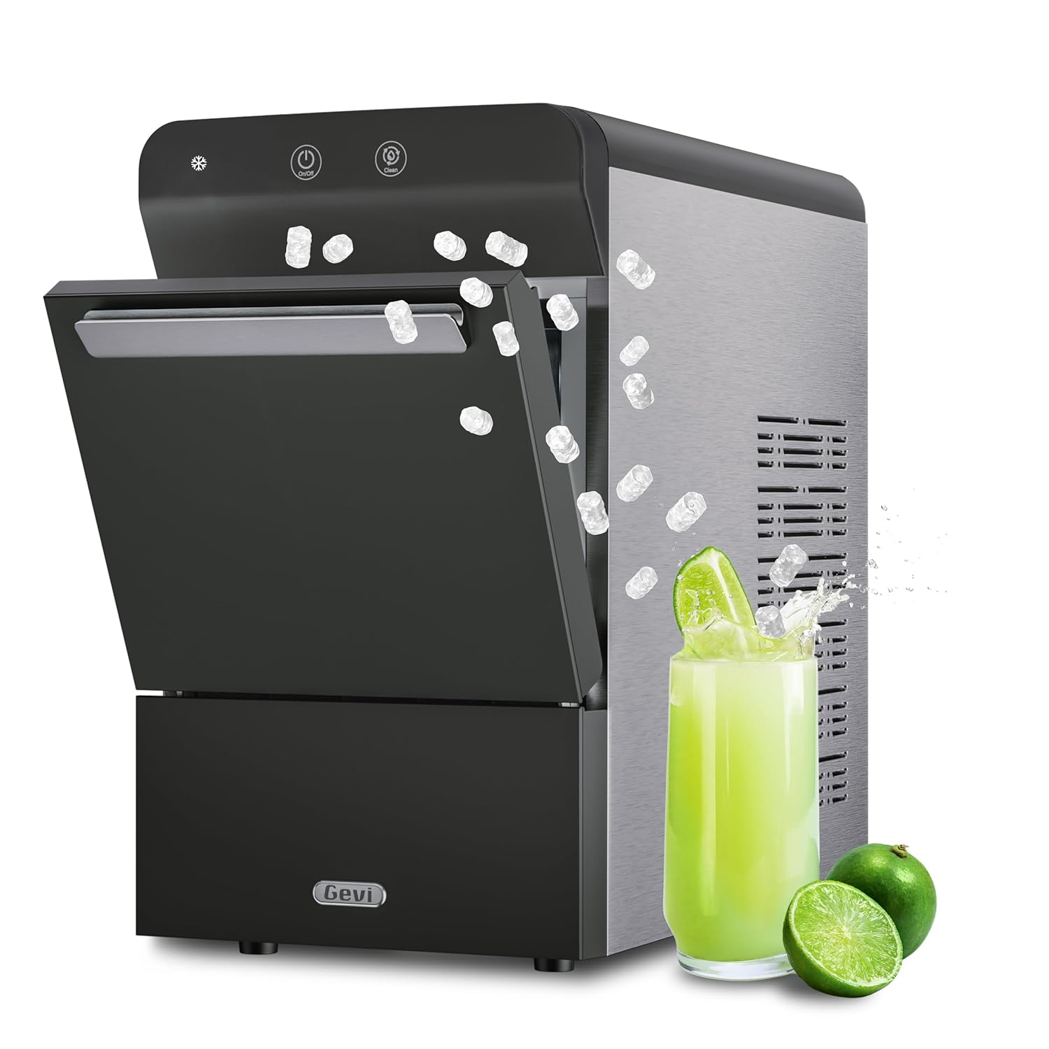 Gevi V2.0 Countertop Ice Maker 38lbs/24H, Ice Maker Nugget with Stainless Steel Housing, Chewable Pellet Ice Maker with Pour Water Refill, Self-Cleaning &Energy-Efficient, Black-Aldronix