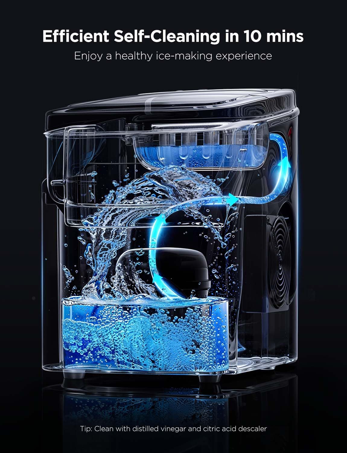 GoveeLife Smart Ice Maker Countertop, Portable Ice Machine with Voice Control, 9 Ice Cubes in 6 Minutes 3 Sizes, 26lbs/24Hrs, Self Cleaning RGB Lights, Quiet Ice Maker with Scoop for Kitchen Silver-Aldronix