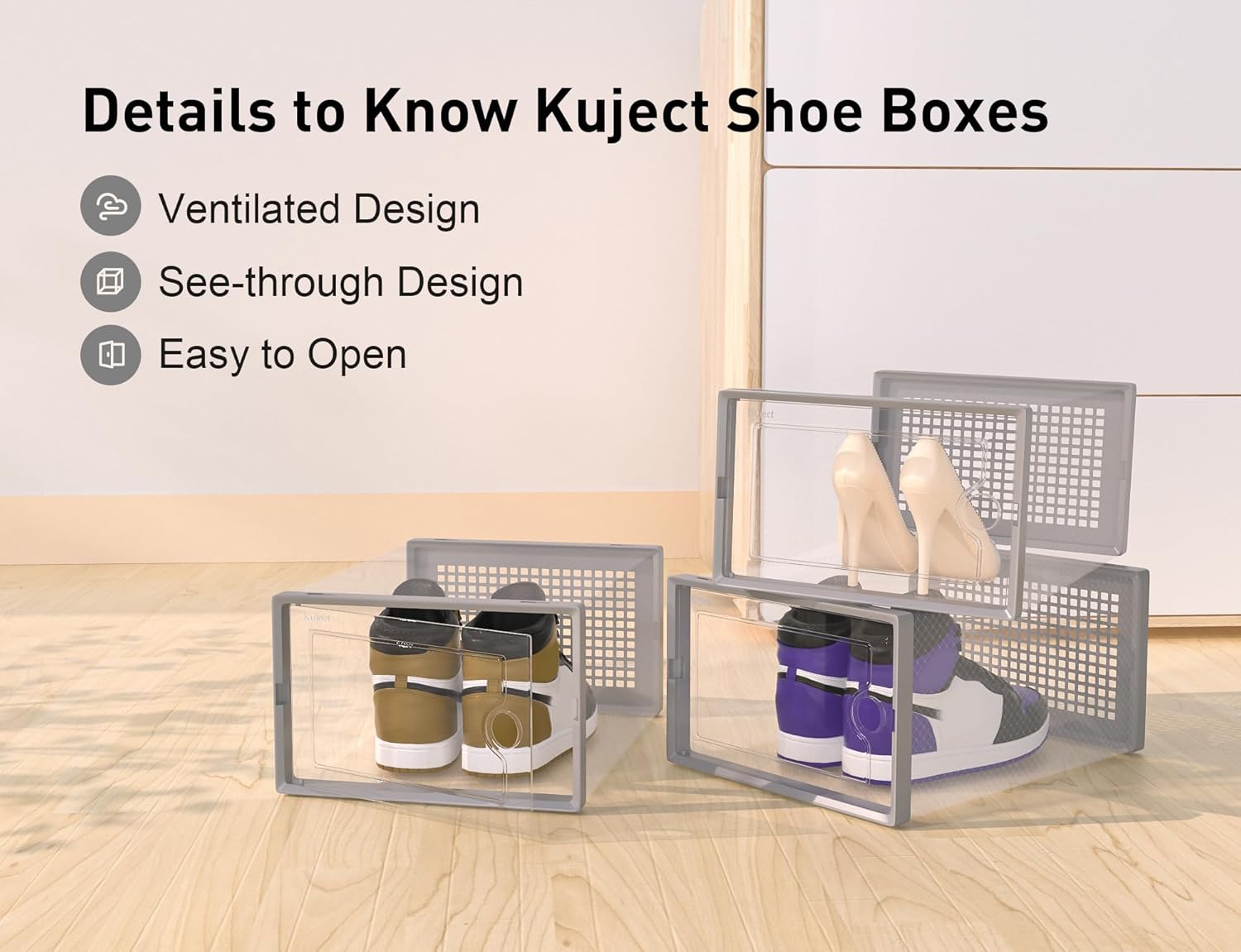 Large Shoe Storage Boxes Organizers Clear Plastic Stackable 12 Pack, Shoe Rack & Holder Substitute, Sneaker Containers, Toy Storage Organizer Bins for Entryway, Closet, Under Bed, Black-Aldronix