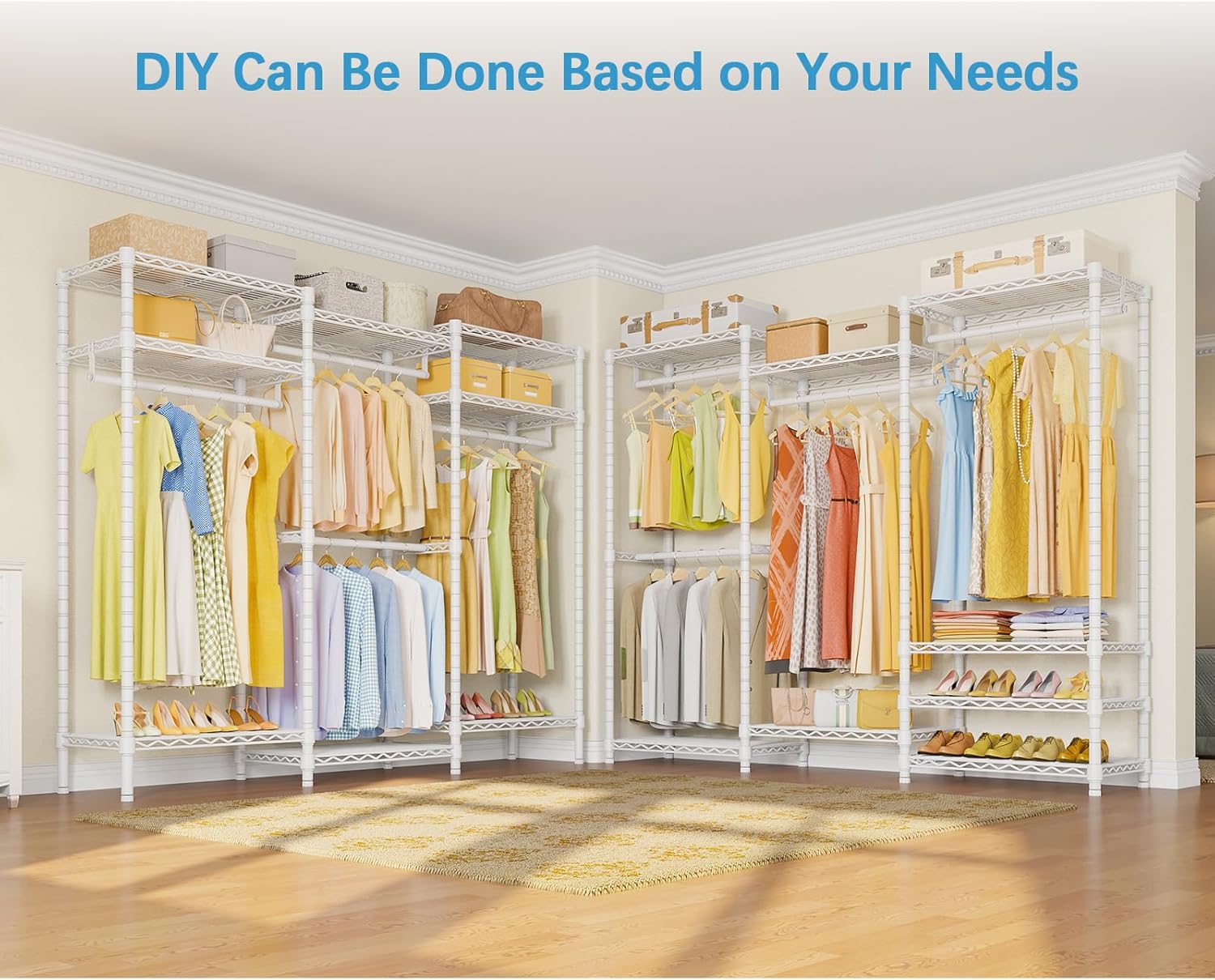 Portable Closet Wardrobe Heavy Duty Clothes Rack, with 4 Hang Rods & 8 Shelves, Adjustable Closet Racks, 68.9" L x 15.7" W x 76.4" H, Max Load 890LBS, Black-Aldronix