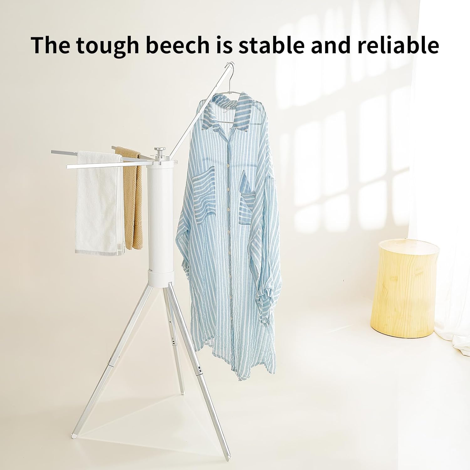JOOM Tripod Clothes Drying Rack, Garment Rack Portable and Foldable Space Saving Laundry Drying Rack - Drying Rack Clothing Floor Folding Balcony Bedroom Household Wooden-Aldronix