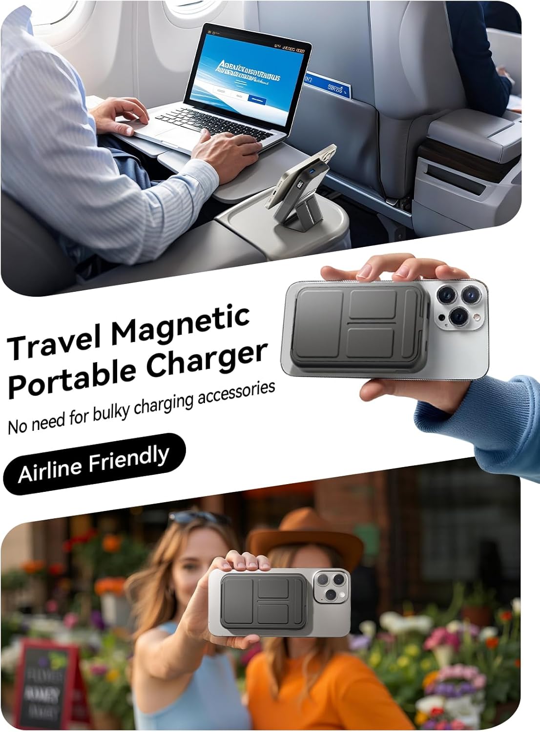 Magnetic Portable Charger, 10000mAh Wireless Power Bank with 20W USB-C Fast Charging, Foldable Stand & LED Display Magnetic Battery Pack, Compatible with iPhone 16/15/14/13/12 All Series-Aldronix