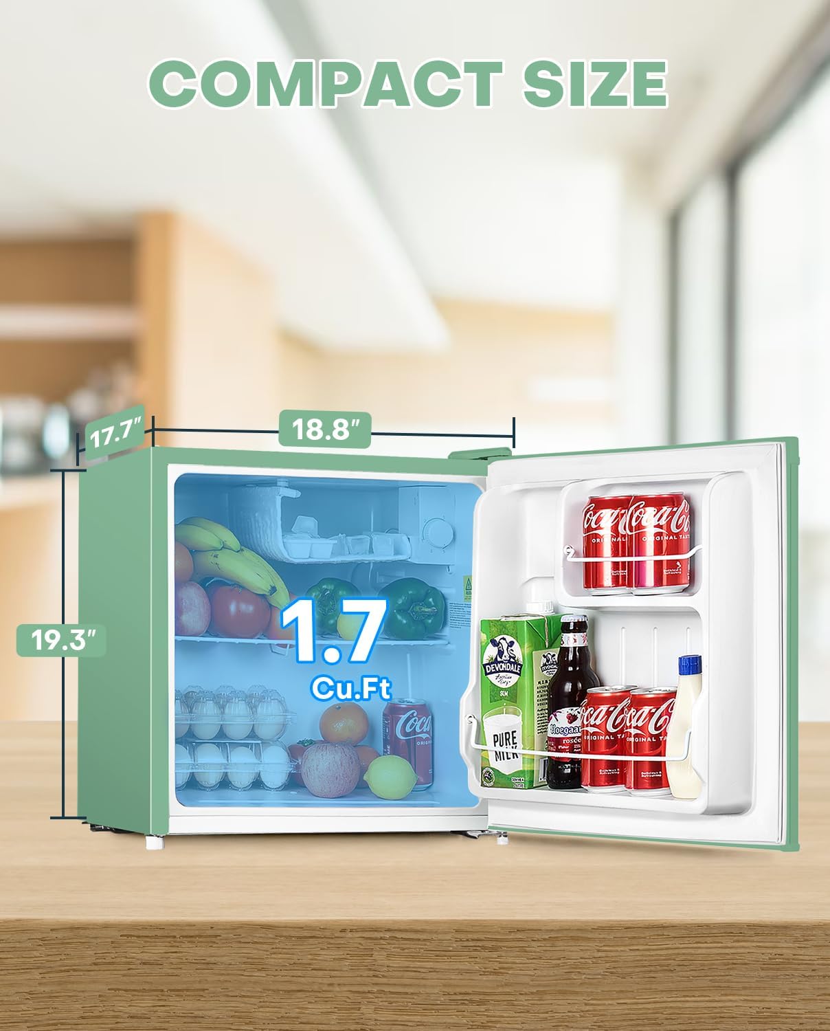 Upstreman 1.7 Cu.ft Mini Fridge with Freezer, Dorm Essentials, Adjustable Thermostat, Energy Saving, Low Noise, Single Door Compact Refrigerator for Dorm, Office, Bedroom, Black-FR17-Aldronix