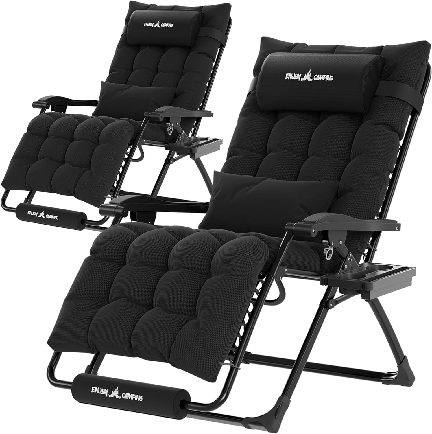 Oversized Zero Gravity Chair 33In XXL Patio Reclining Chair with Cushion, Outdoor Folding Adjustable Recliner with Cup Holder, Foot Rest & Padded Headrest, Support 500LB, Black-Aldronix