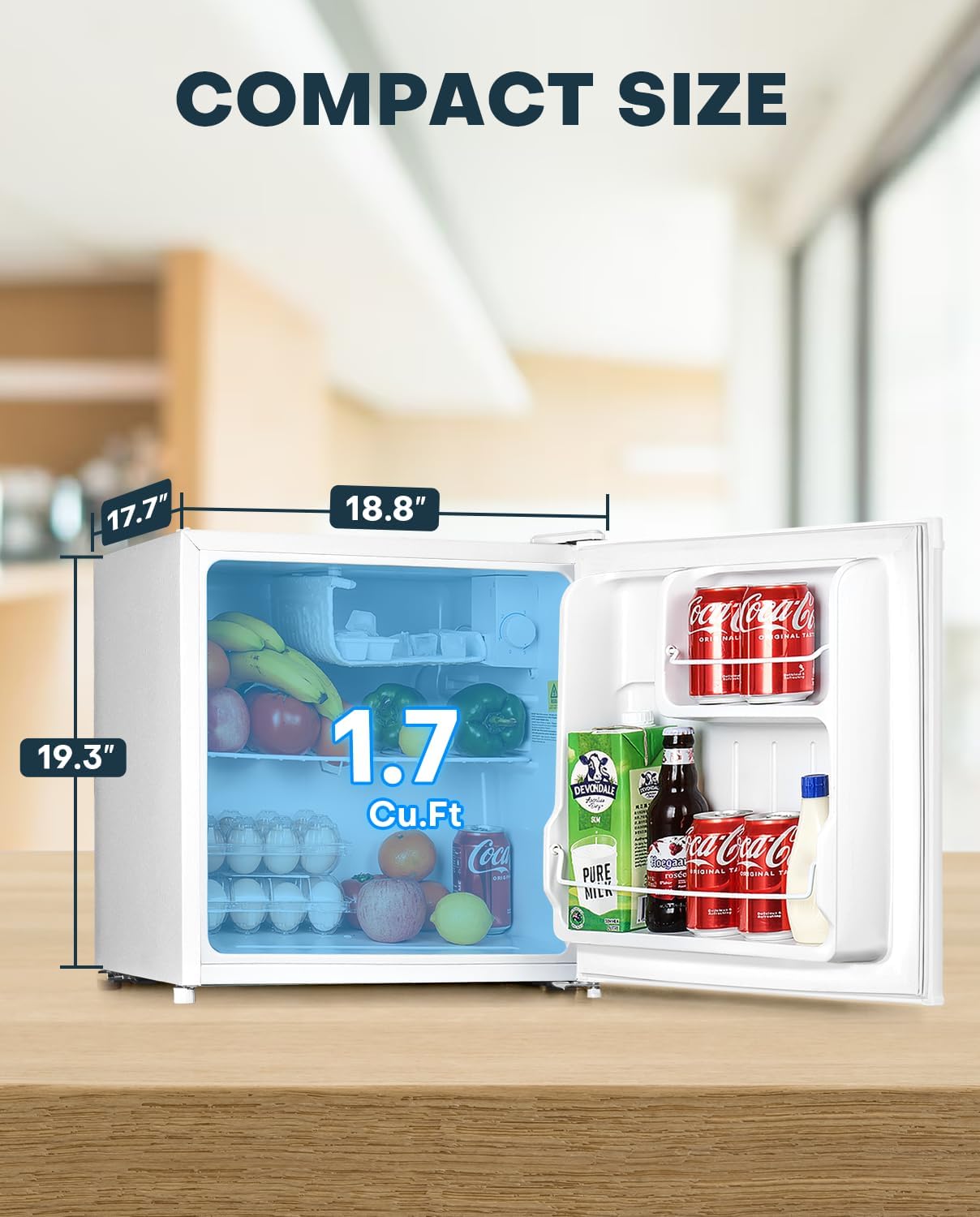 Upstreman 1.7 Cu.ft Mini Fridge with Freezer, Dorm Essentials, Adjustable Thermostat, Energy Saving, Low Noise, Single Door Compact Refrigerator for Dorm, Office, Bedroom, Black-FR17-Aldronix