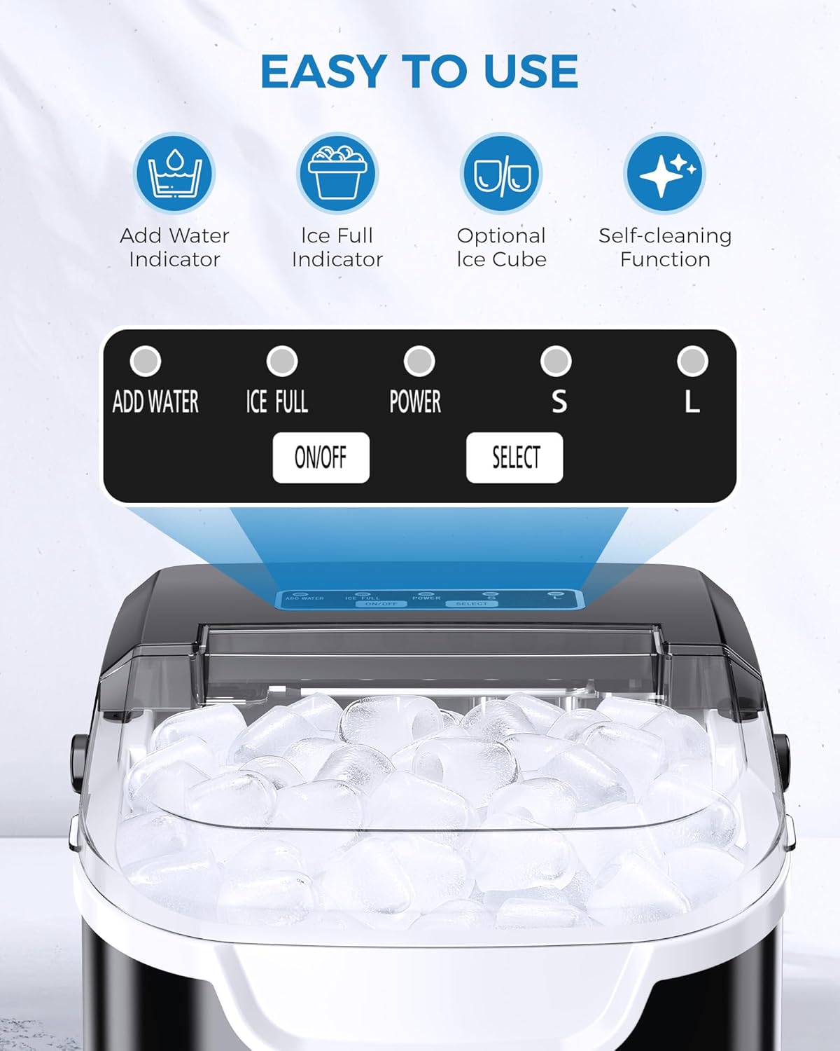 COWSAR Ice Maker Countertop, Portable Ice Machine with Self-Cleaning, 26.5 lbs/24Hrs, 8 Ice Cubes in 6 Mins, Ice Basket and Scoop, Ideal for Home, Kitchen, Bar, Camping-Aldronix