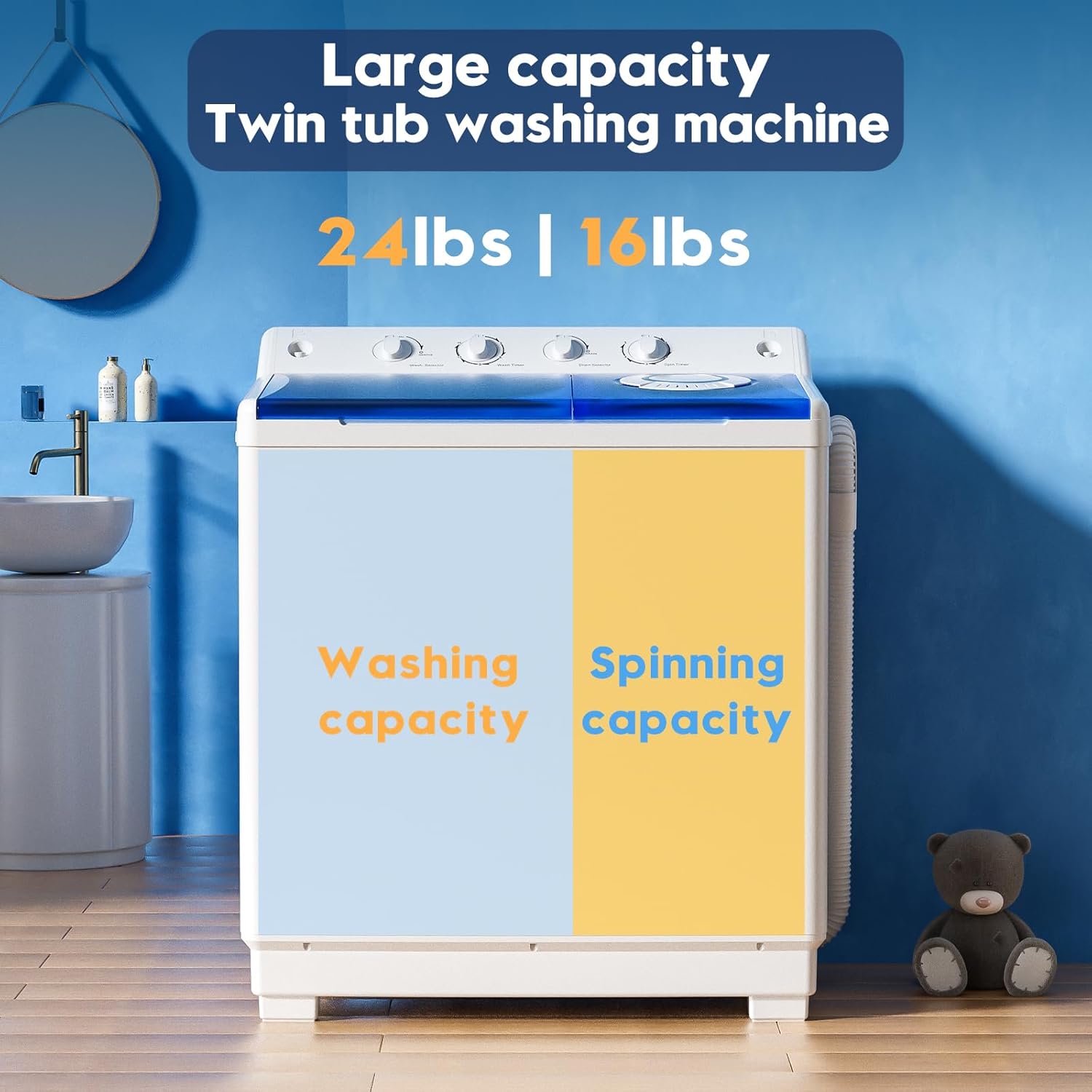 Auertech Portable Washing Machine, 28lbs Twin Tub Washer Mini Compact Laundry Machine with Drain Pump, Semi-automatic 18lbs Washer 10lbs Spinner Combo for Dorms, Apartments, RVs-Aldronix