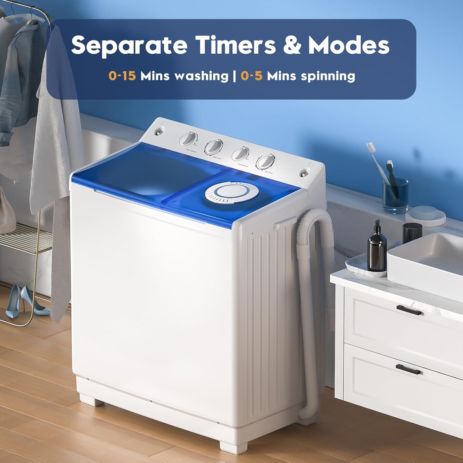 Auertech Portable Washing Machine, 28lbs Twin Tub Washer Mini Compact Laundry Machine with Drain Pump, Semi-automatic 18lbs Washer 10lbs Spinner Combo for Dorms, Apartments, RVs-Aldronix