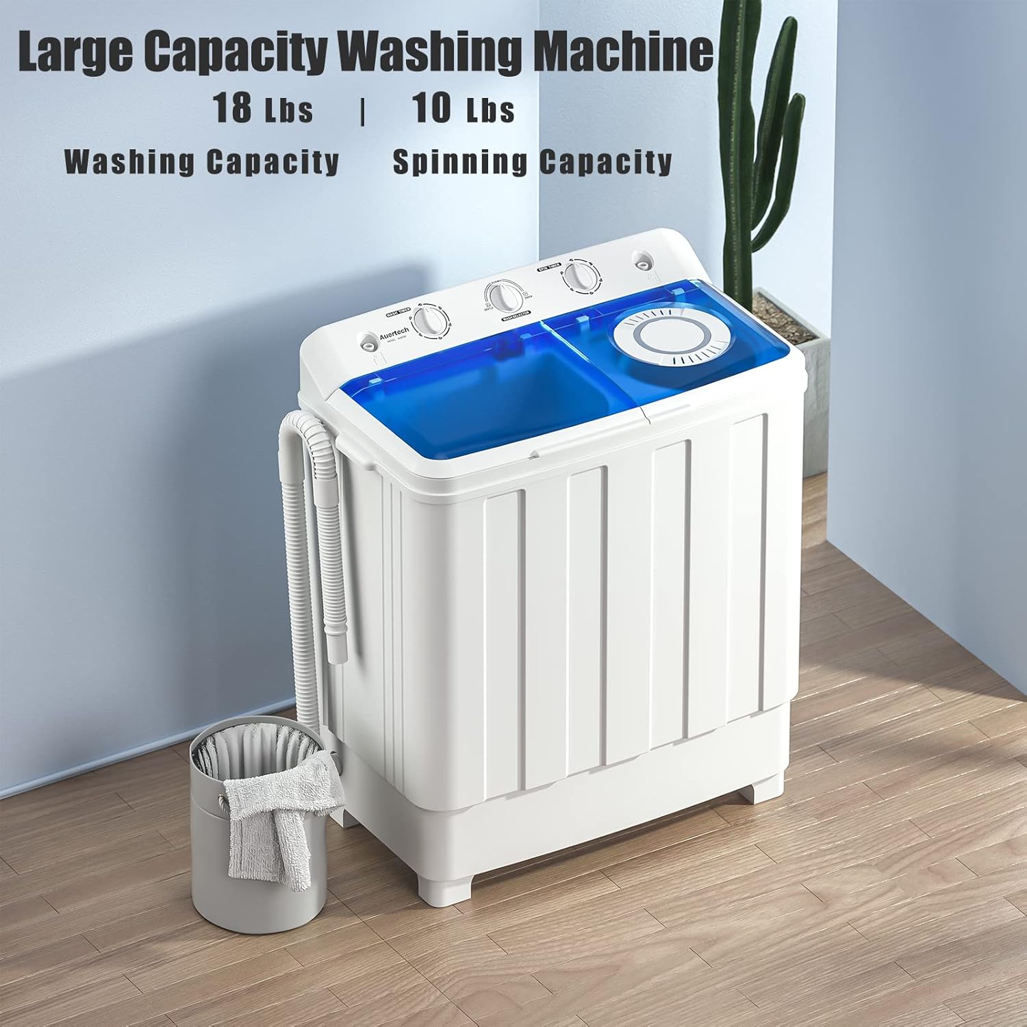 Auertech Portable Washing Machine, 28lbs Twin Tub Washer Mini Compact Laundry Machine with Drain Pump, Semi-automatic 18lbs Washer 10lbs Spinner Combo for Dorms, Apartments, RVs-Aldronix