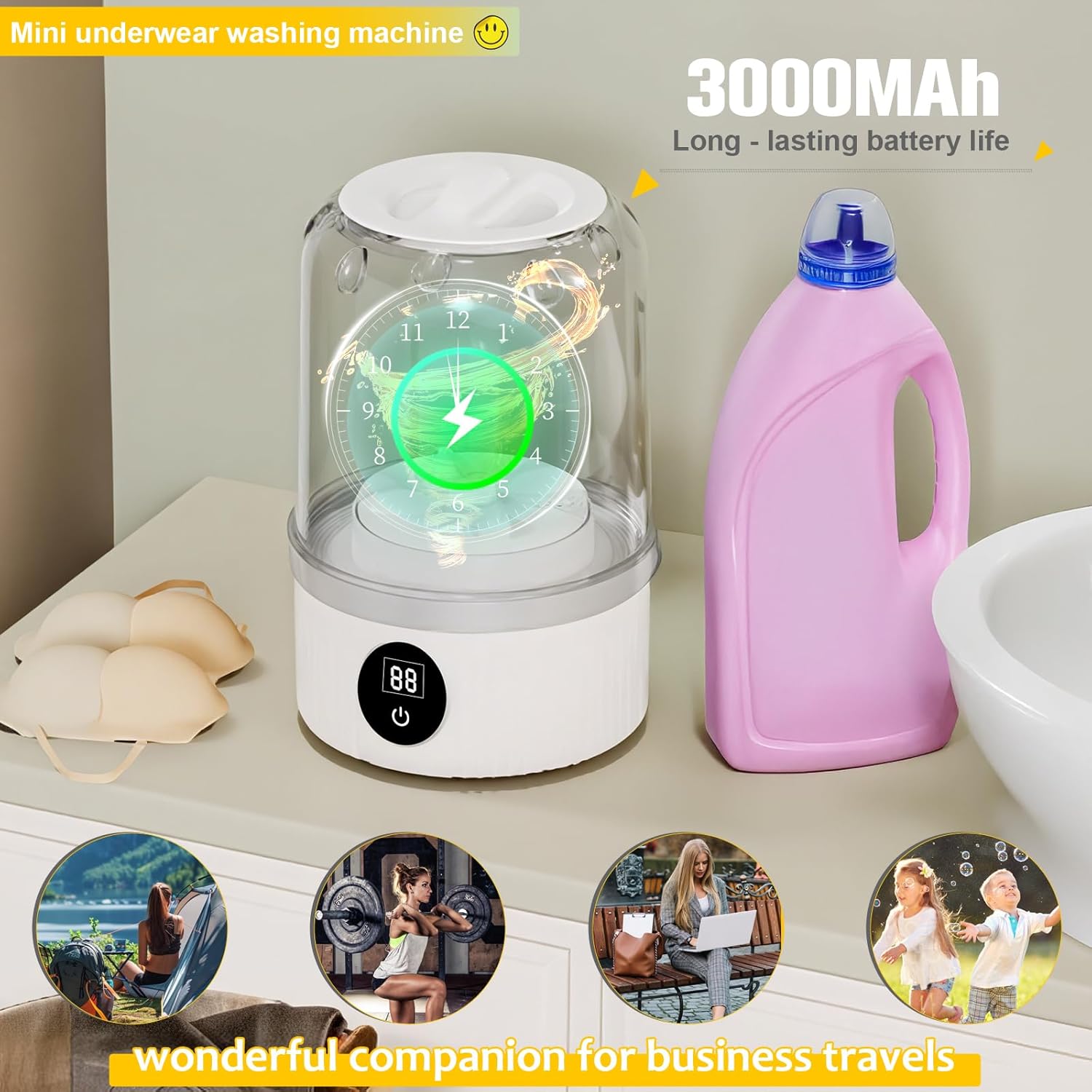 Underwear Washer, Portable Mini Washing Machine, 2025 Upgraded Mini Washings Machines, Rechargeable Cordless Washing-Machine, Laundry Cup for Bra, Underwear, Socks (white)-Aldronix