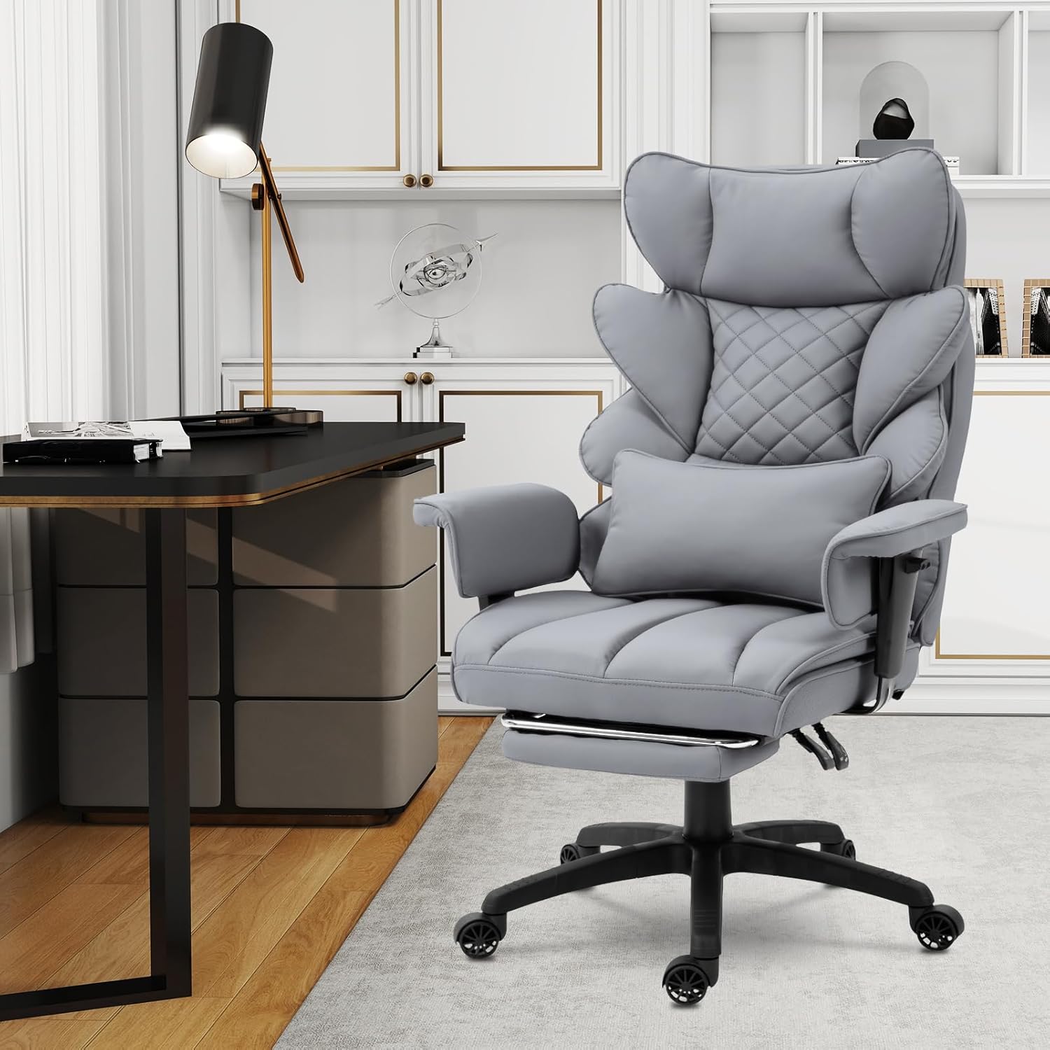 Big and Tall Office Chair with Pocket Spring Cushion,High Back Computer Gaming Chairs with Adjustable Armrests and Lumbar Support,Executive Desk Chairs with Footrest,(Fabric, Black)-Aldronix