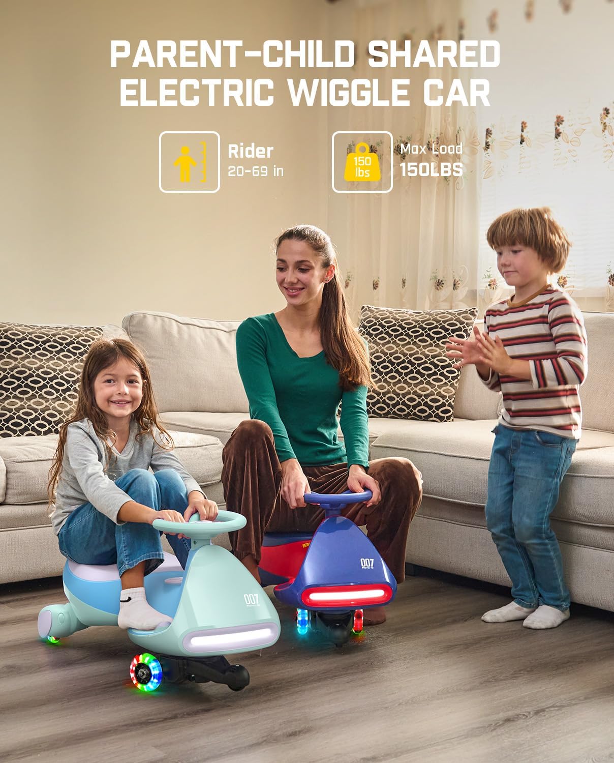 FanttikRide 12V N7 Pro Electric Wiggle Car with Pedal, Rechargeable Battery, CyberWiggle, 2 in 1 Swing Car, 2 Speed, Anti-Rollover, Flashing Wheels, Bluetooth, for Ages 3 and Up, 150 Lbs, Blue-Aldronix