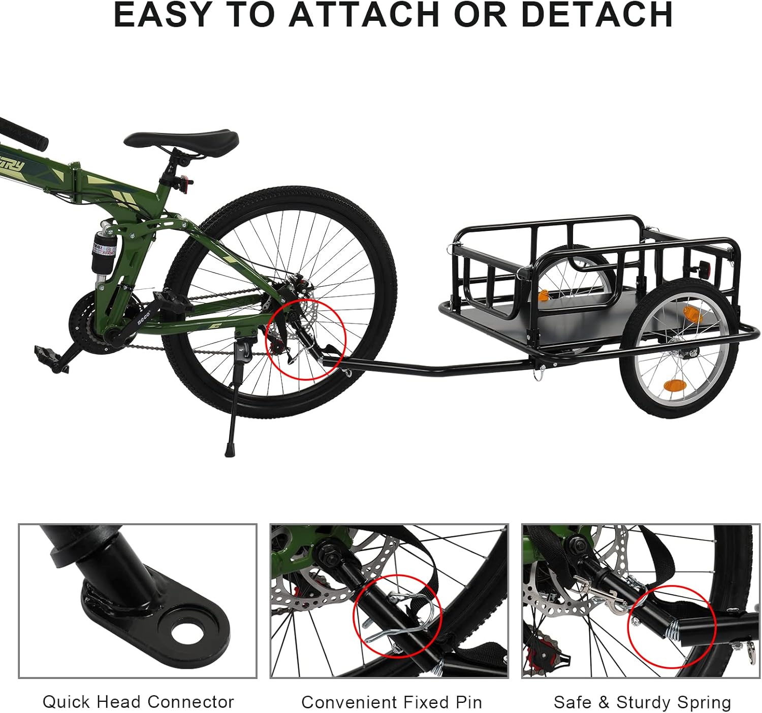 Foldable Bike Cargo Trailer with Universal Bike Hitch, 16" Wheels & Reflectors, Large Loading Storage Cart-Aldronix