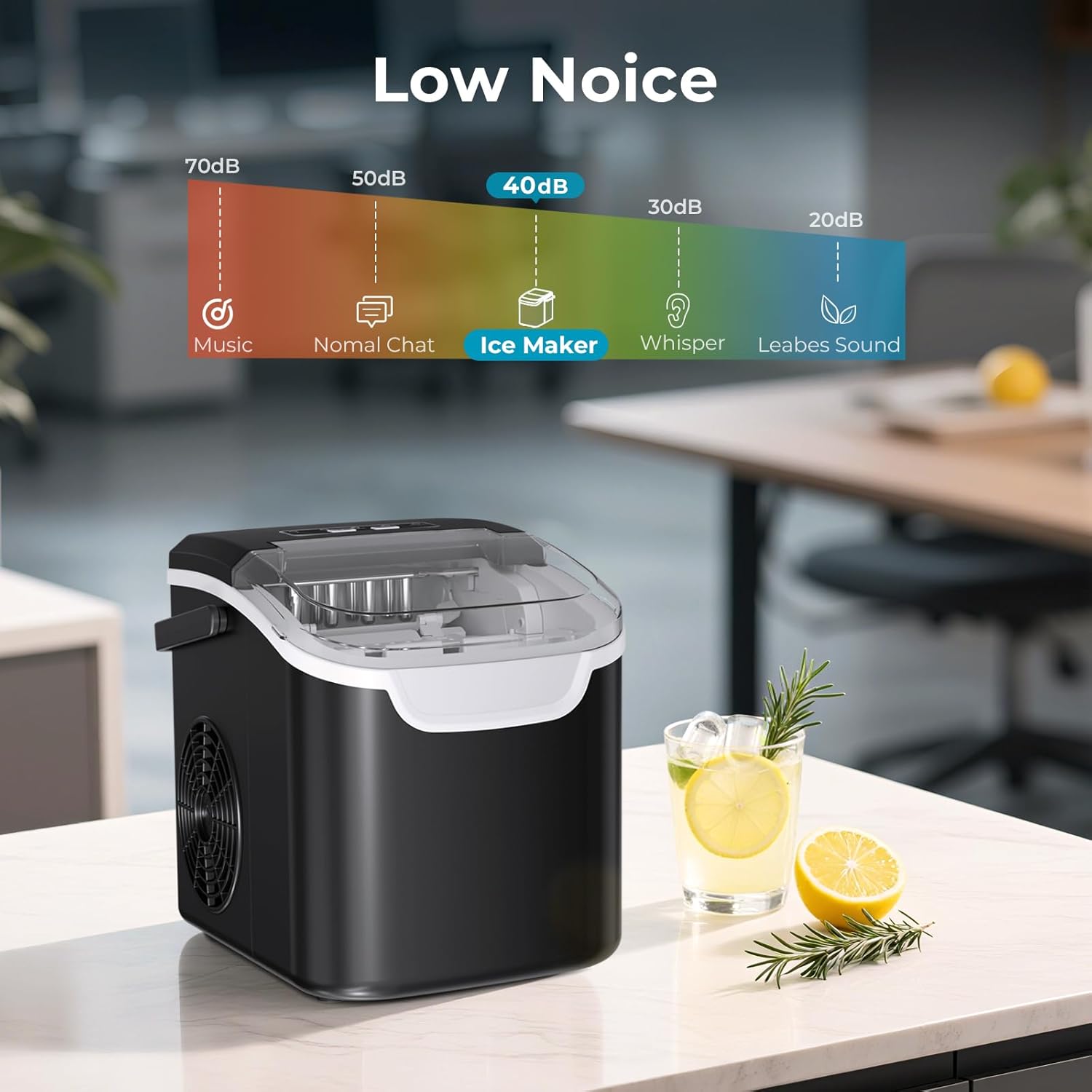 Ice Maker Countertop, Efficient Easy Carry Ice Machine, Self-Cleaning Ice Maker with Ice Scoop & Basket, 9pcs/ 8mins 26.6Lbs Per Day for Home/Office/Kitchen,Black-Aldronix