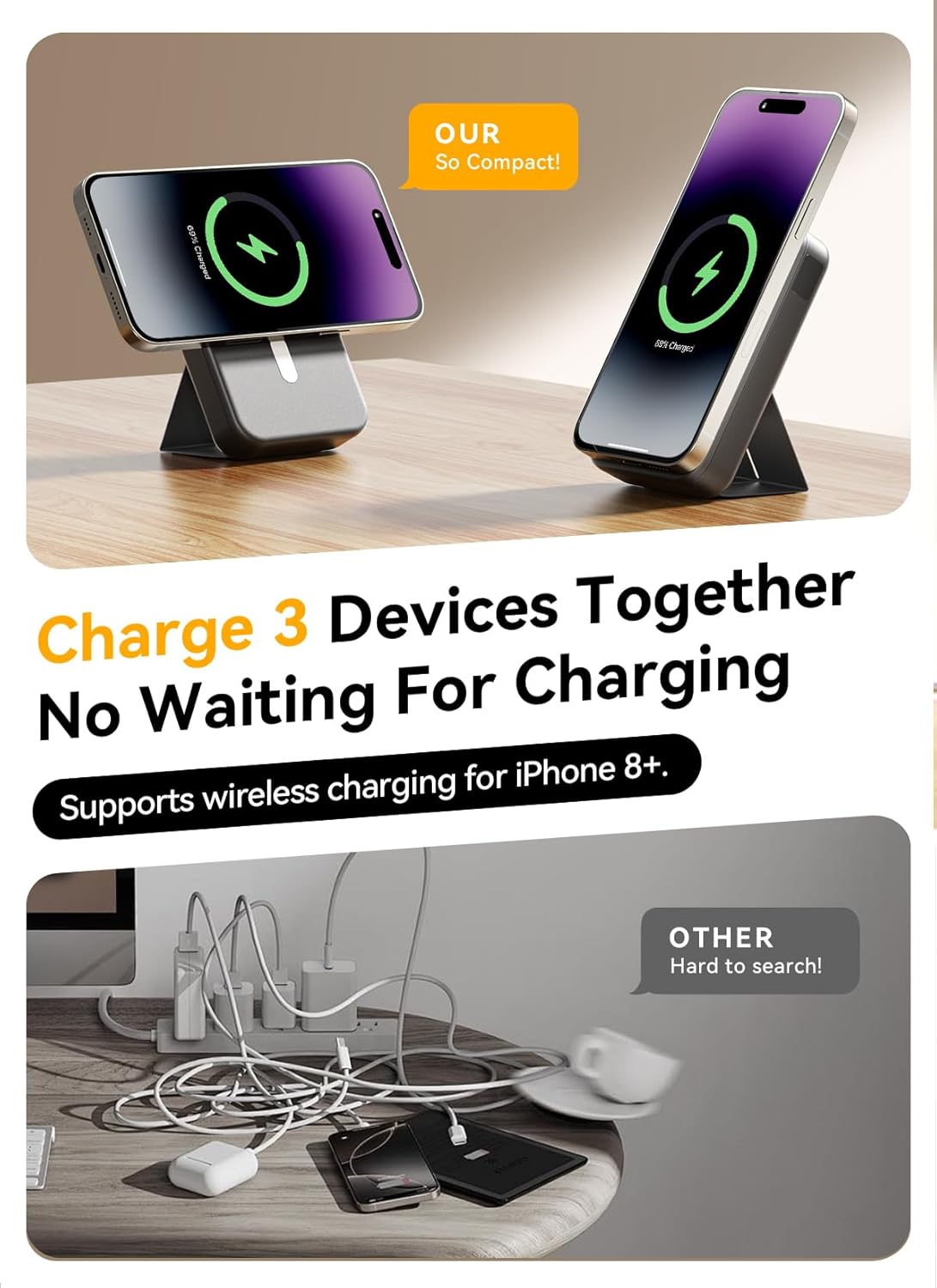 Magnetic Portable Charger, 10000mAh Wireless Power Bank with 20W USB-C Fast Charging, Foldable Stand & LED Display Magnetic Battery Pack, Compatible with iPhone 16/15/14/13/12 All Series-Aldronix