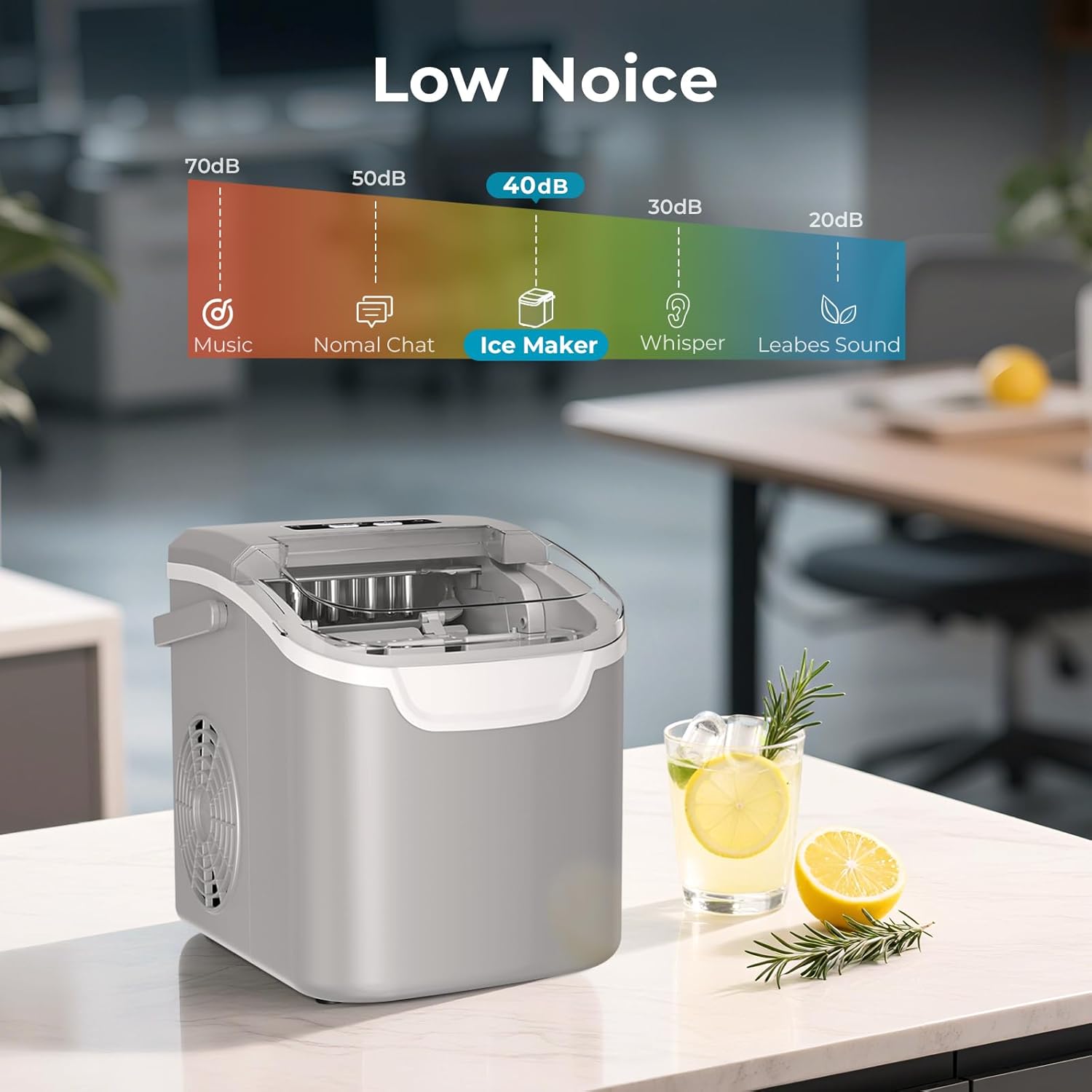 Ice Maker Countertop, Efficient Easy Carry Ice Machine, Self-Cleaning Ice Maker with Ice Scoop & Basket, 9pcs/ 8mins 26.6Lbs Per Day for Home/Office/Kitchen,Black-Aldronix