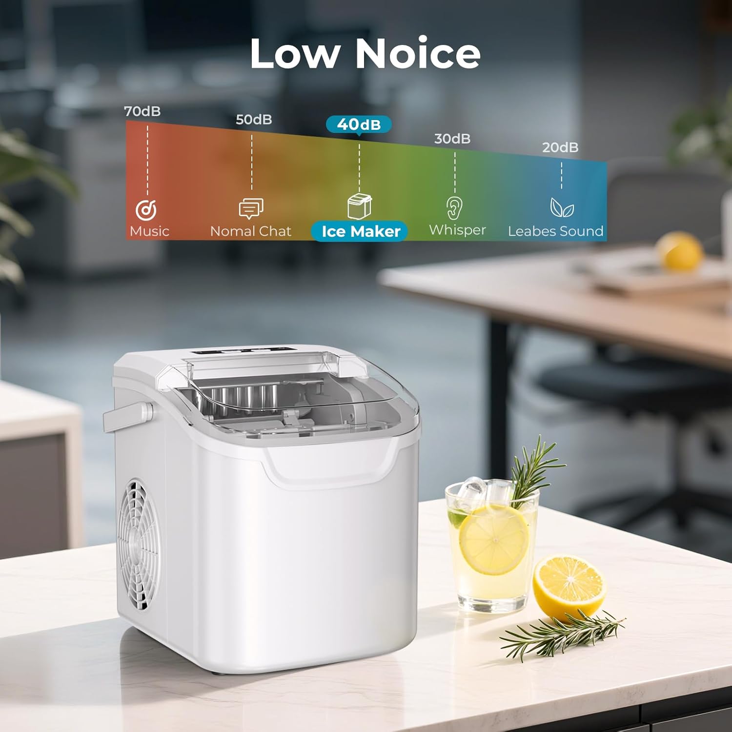 Ice Maker Countertop, Efficient Easy Carry Ice Machine, Self-Cleaning Ice Maker with Ice Scoop & Basket, 9pcs/ 8mins 26.6Lbs Per Day for Home/Office/Kitchen,Black-Aldronix