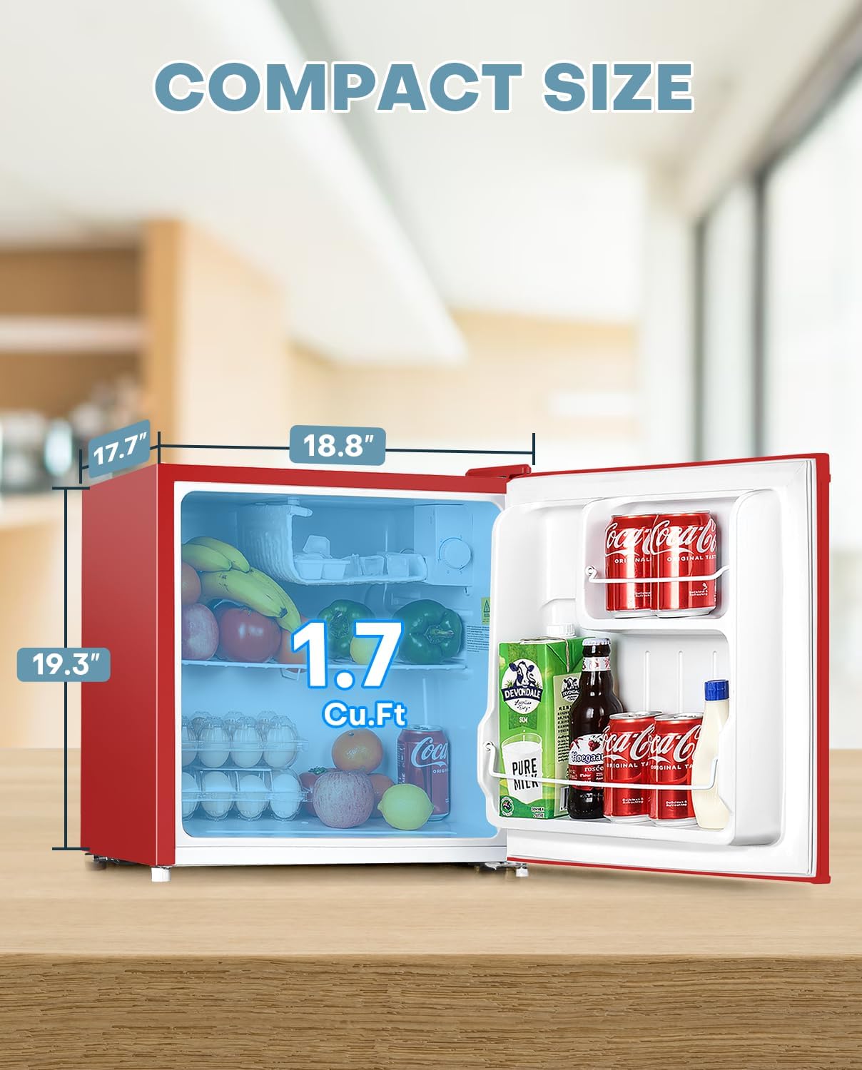 Upstreman 1.7 Cu.ft Mini Fridge with Freezer, Dorm Essentials, Adjustable Thermostat, Energy Saving, Low Noise, Single Door Compact Refrigerator for Dorm, Office, Bedroom, Black-FR17-Aldronix