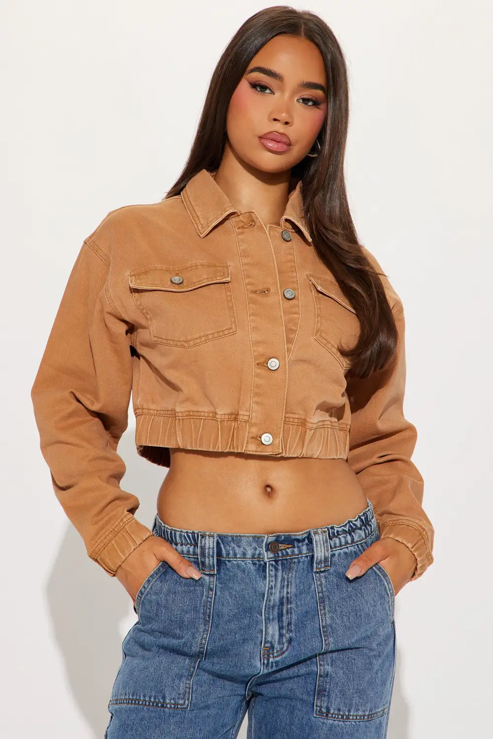 Like A Charm Denim Bomber Jacket - Tan-Aldronix