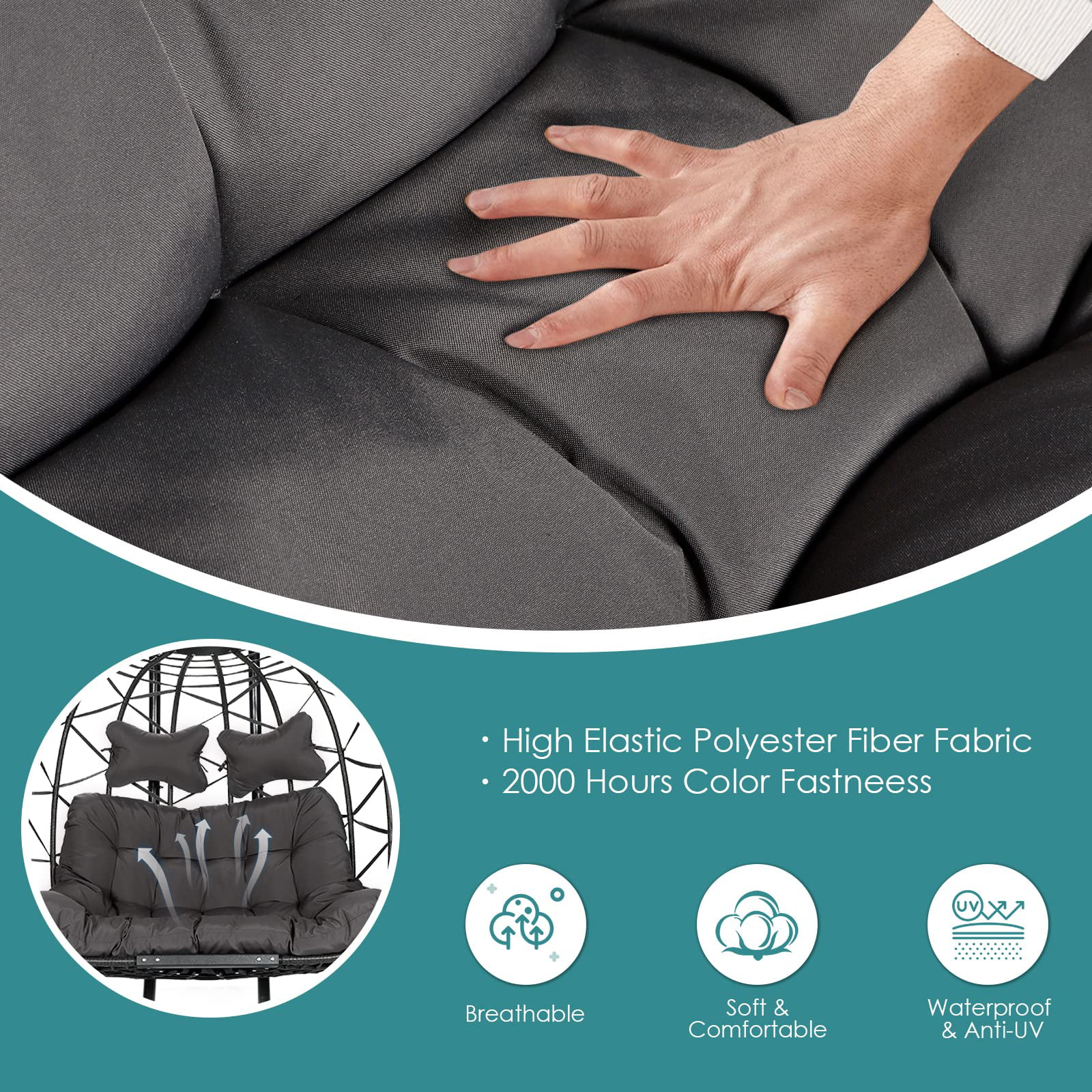 Swing Egg Chair Hanging Chair With Stand Grey Color 350 lbs Maximum Weight Foldable-Aldronix