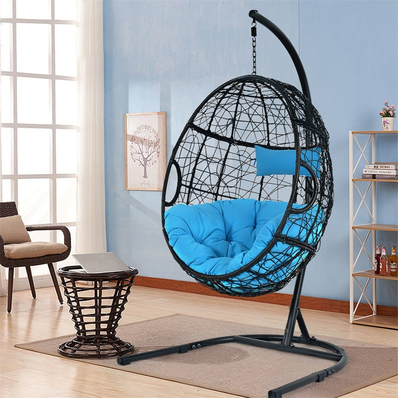 Outdoor Hanging Egg Chair Swing Hammock Chair Set with Stand & Cushion-Aldronix