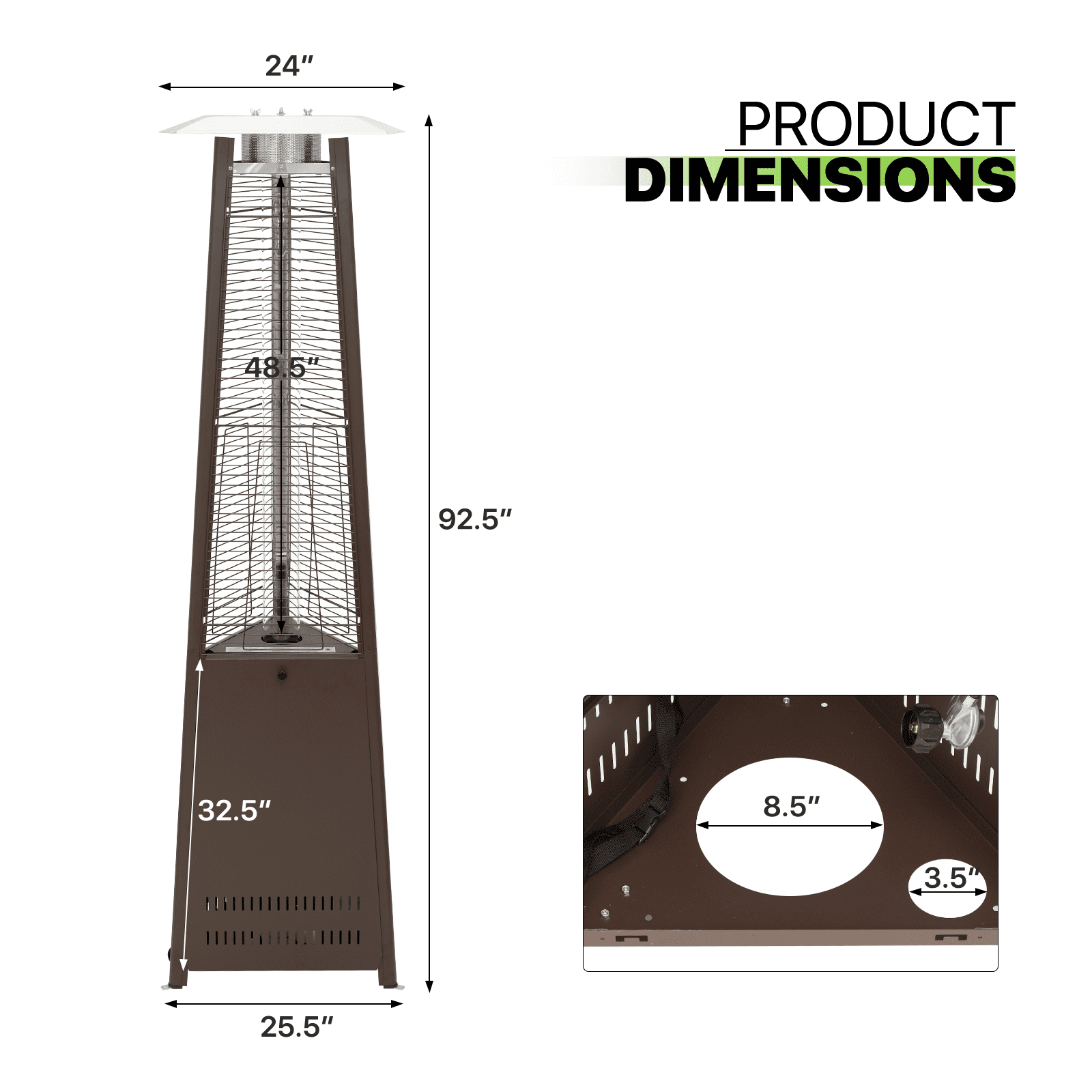 42,000 BTU Pyramid Patio Heater with Wheels, Outdoor Propane Gas Standing Flame Heater for Patio Backyard Garden, Black-Aldronix
