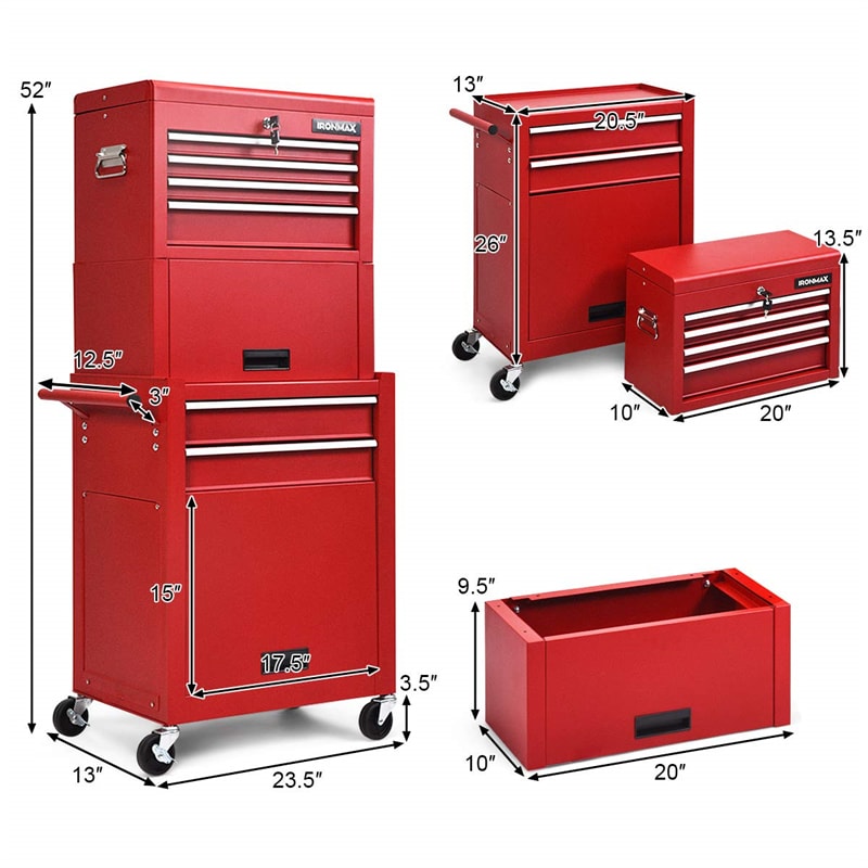 6-Drawer Rolling Tool Chest 3-in-1 Tool Storage Cabinet with Auto Locking System & Lockable Wheels-Aldronix