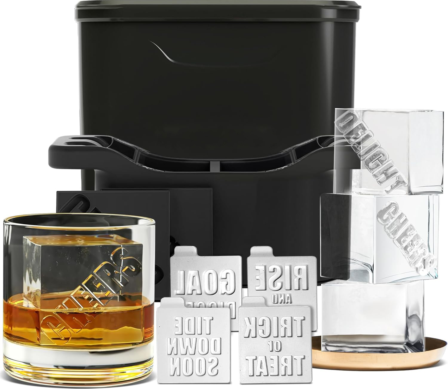 Prokonk Premium Clear Ice Cube Maker Mold - 4 Large 2.1-inch Crystal Clear Ice Squares for Whiskey & Cocktails - Easy-to-Remove Ice Cube Mold - Storage Bag & Silicone Inserts Included (Non-Electric)-Aldronix