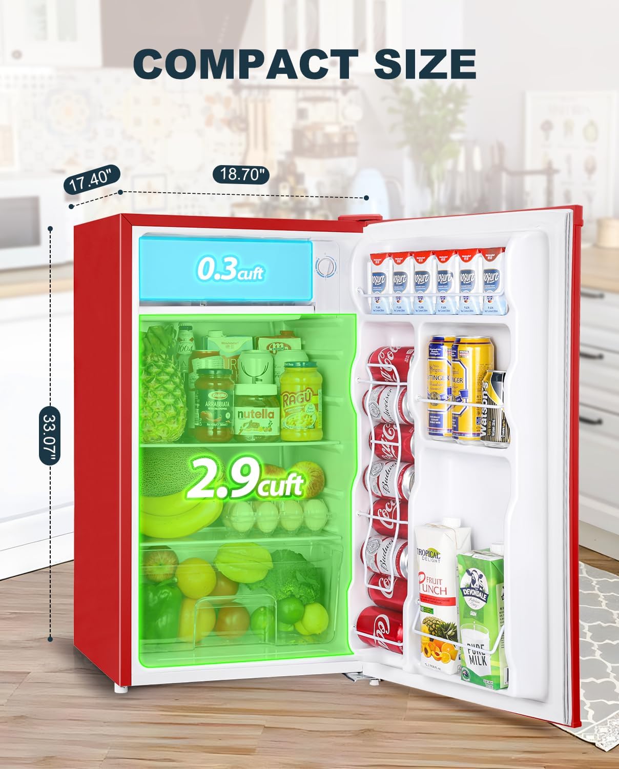  3.2 Cu.Ft Mini Fridge with Freezer, Single Door Mini Fridge, Dorm Fridge, Adjustable Thermostat, Mini Refrigerator for Bedroom, Office, Dorm, Black-BR321-Aldronix