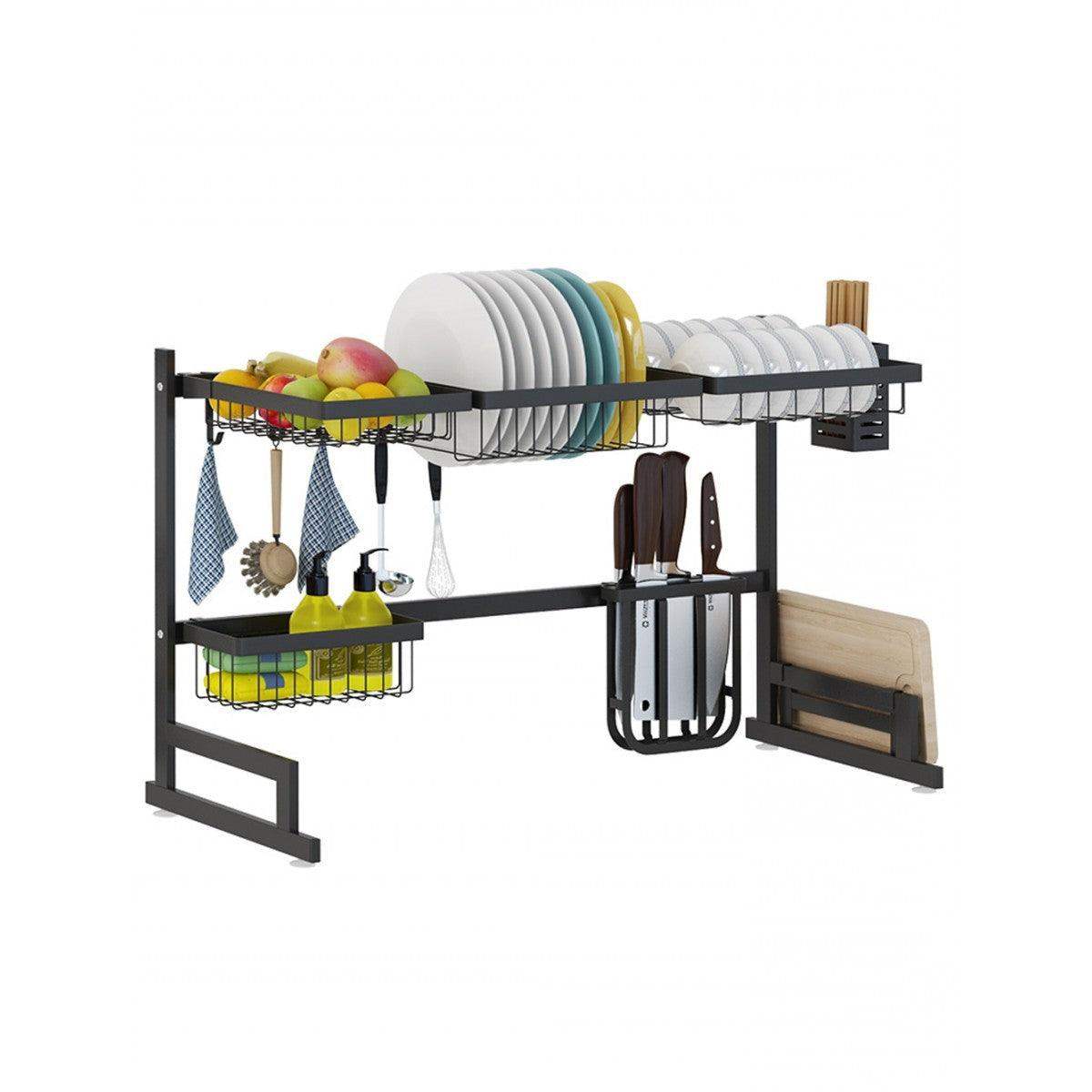 34.6" Stainless Steel Black Dish Drying Rack Over Kitchen Sink, Dishes and Utensils Draining Shelf-Aldronix