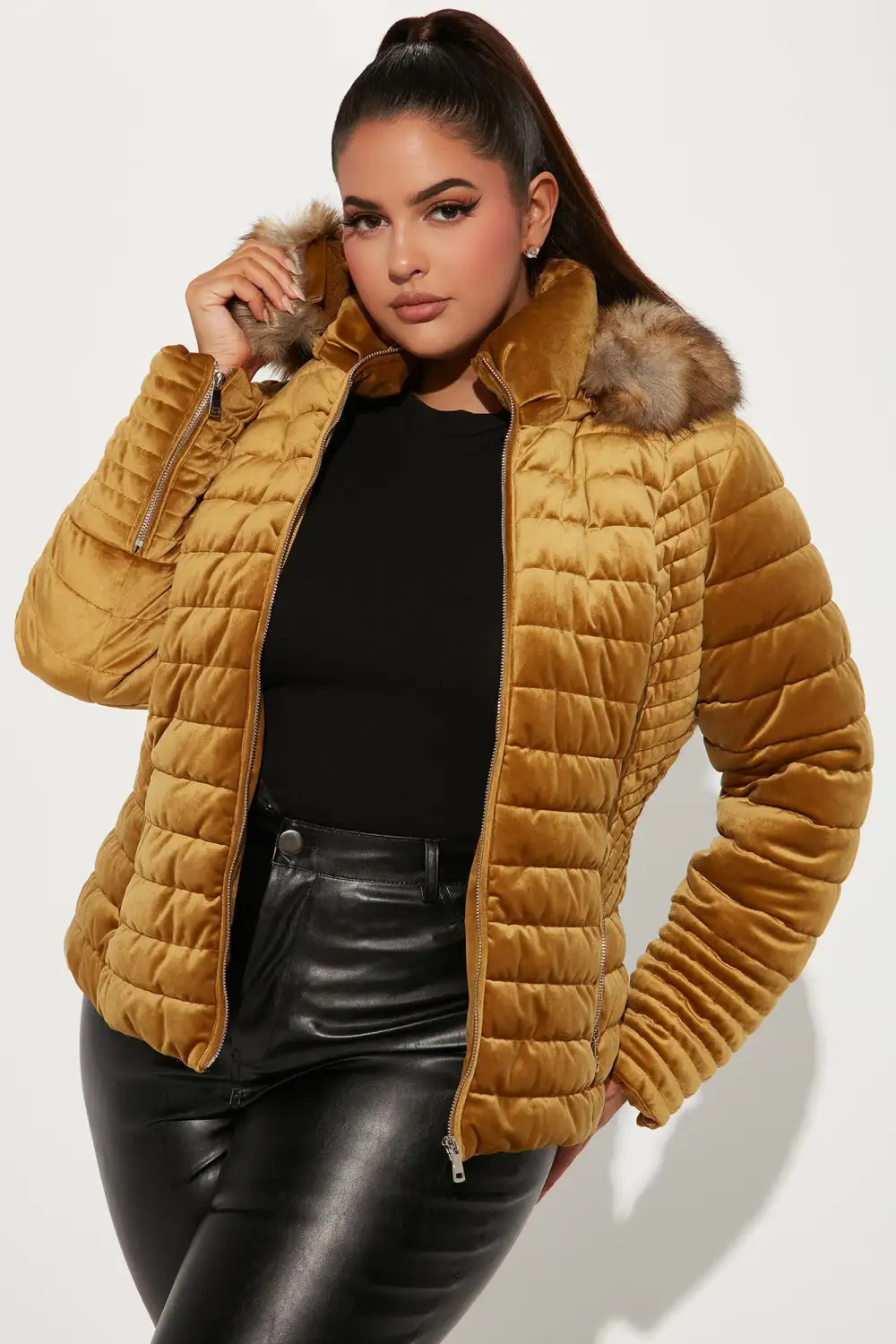 Always Ready Velvet Puffer Jacket - Gold-Aldronix