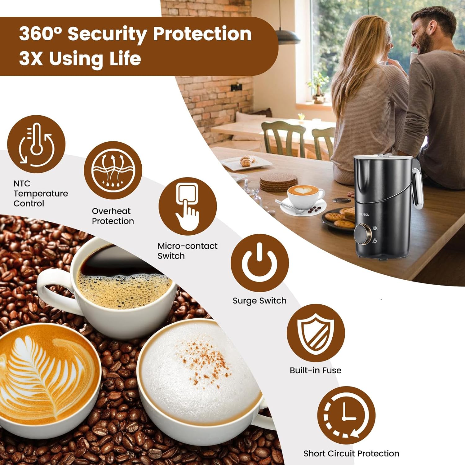 Milk Frother and Steamer, Electric milk frother, Automatic Hot and Cold Foam Maker for Coffee-Aldronix