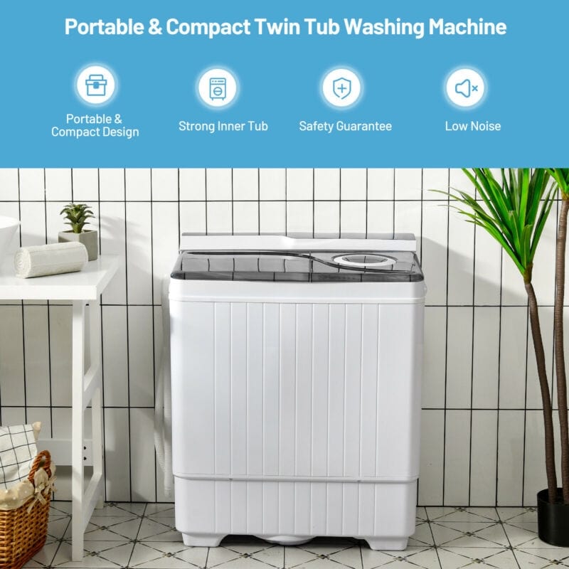 26lbs Portable Semi-automatic Washing Machine with Built-in Drain Pump Twin Tub Washer Dryer Combo-Aldronix