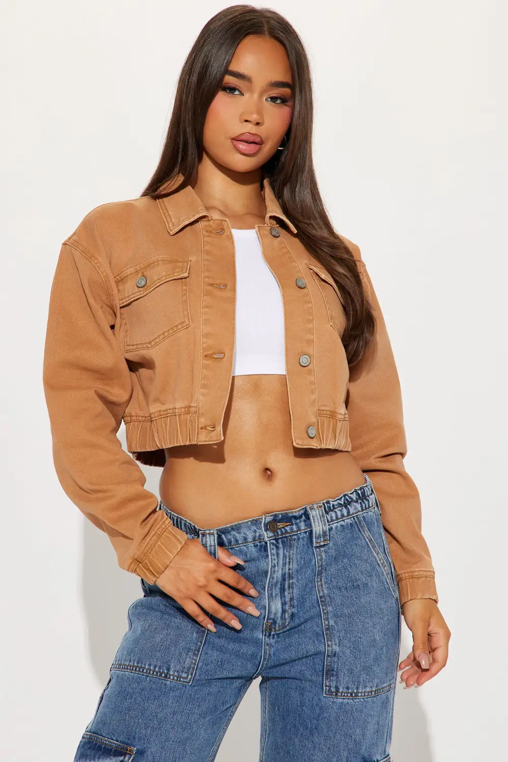 Like A Charm Denim Bomber Jacket - Tan-Aldronix