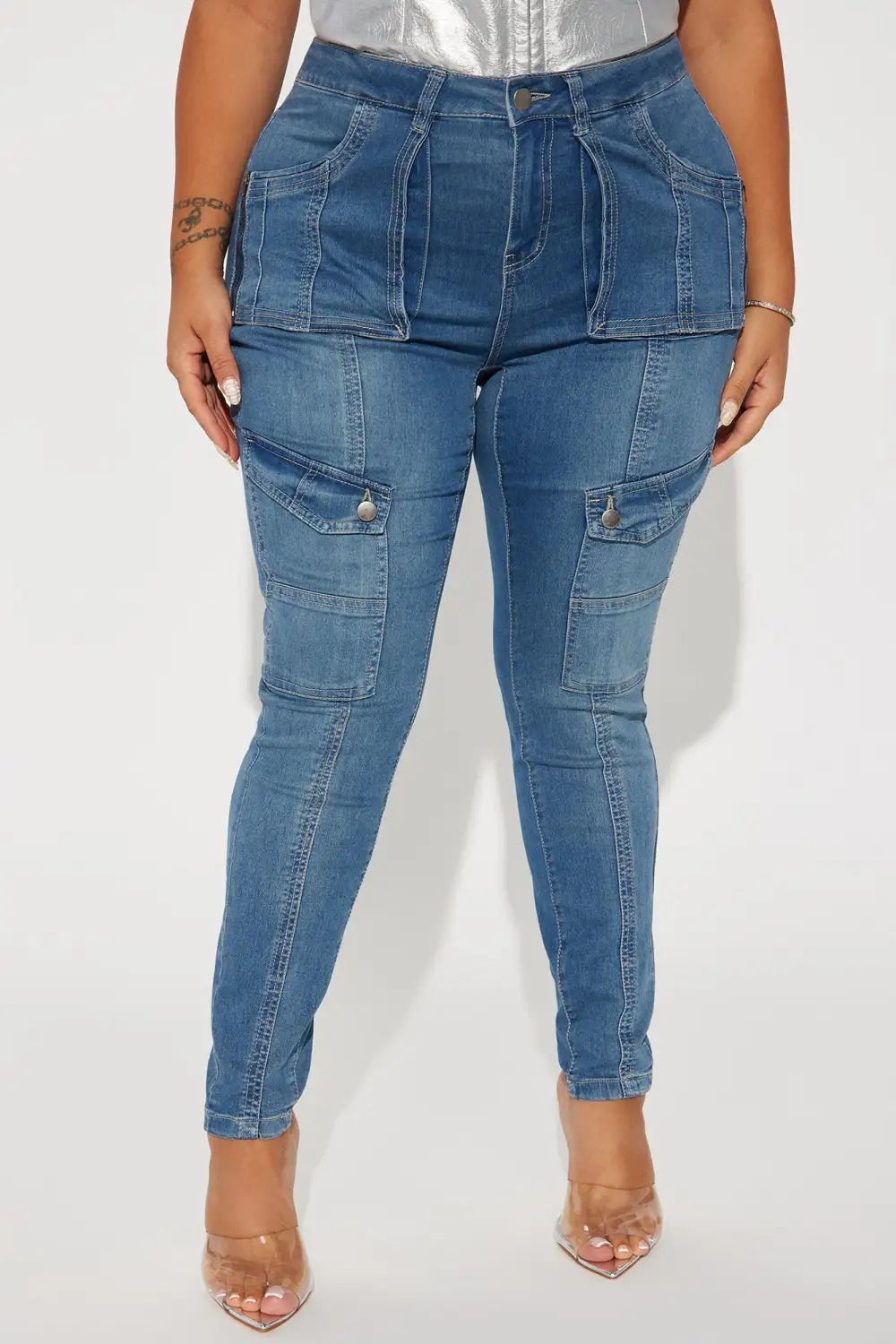 Playing For Keeps Cargo Skinny Jeans - Medium Wash-Aldronix