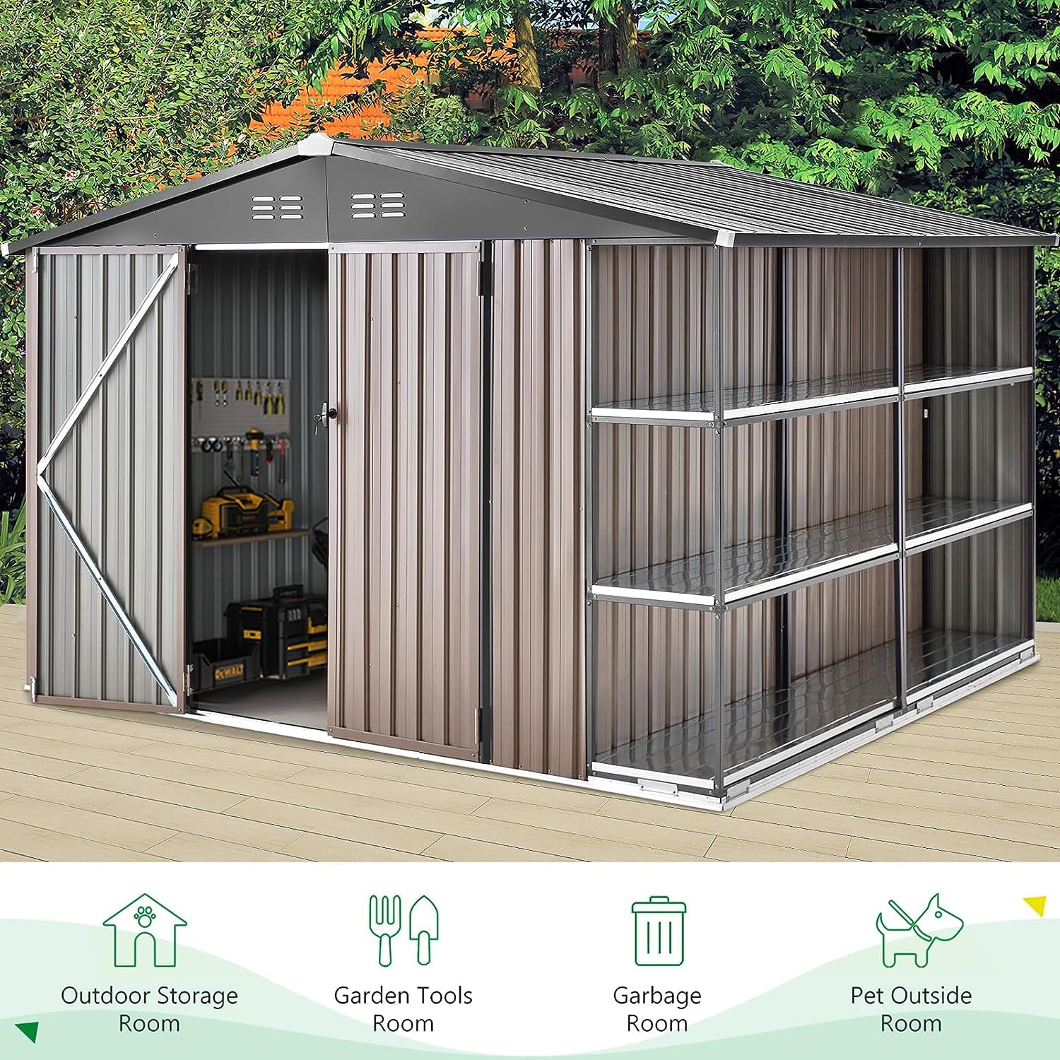 6' x 6' Outdoor Storage Shed with Rack & Shelves Metal Utility Tool Shed for Backyard & Garden-Aldronix