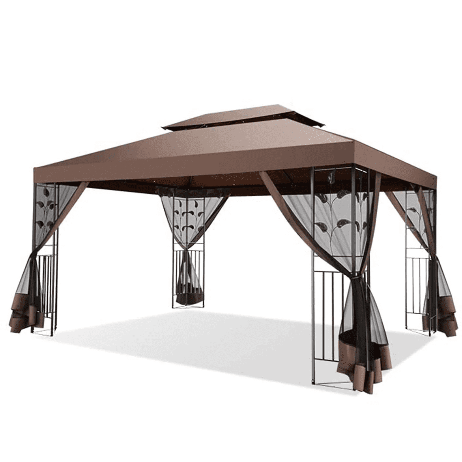 10'x 13' Metal Patio Gazebo, Outdoor Gazebo Canopy Tent for Backyard with Mosquito Netting, Gazebos Shelter with Steel Frame, Patio Covers for Sun and Rain, Brown-Aldronix