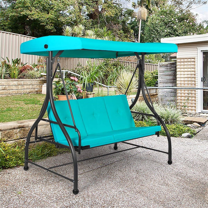 3 Seats Outdoor Patio Porch Swing Chair with Cushion Seat & Adjustable Tilt Canopy-Aldronix