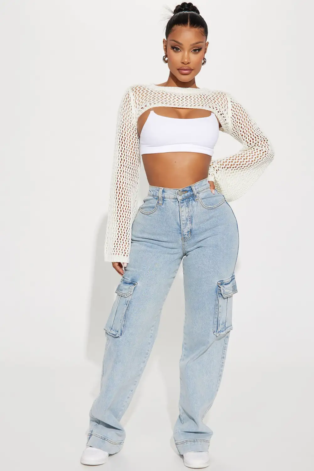 Just A Fling Stretch Straight Leg Cargo Jean - Light Wash-Aldronix